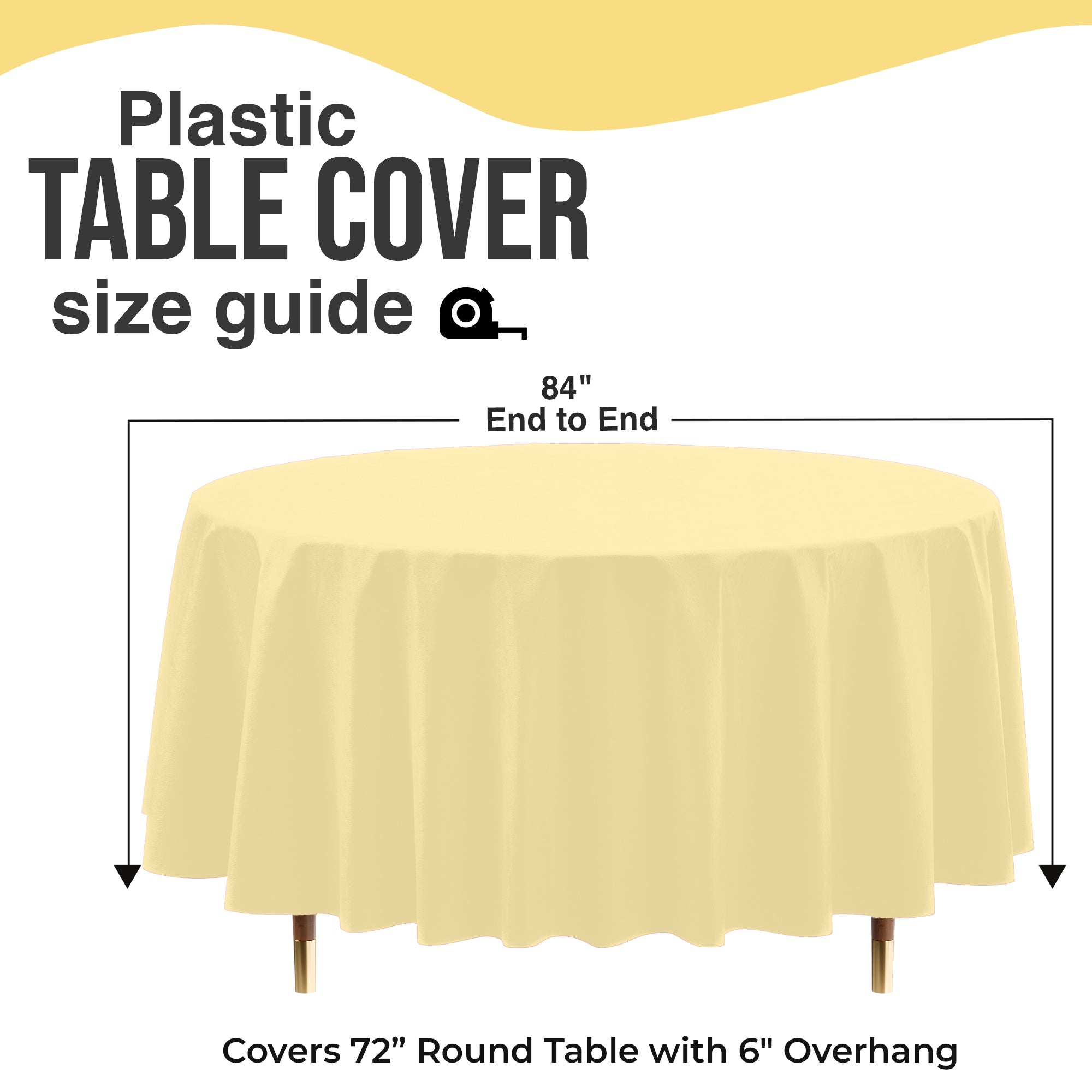 Premium Round Light Yellow Plastic Table Cover | 84 in.