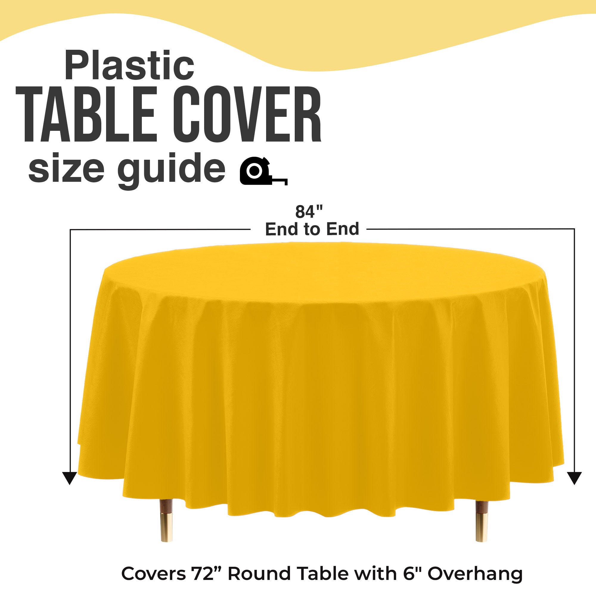 Premium Round Yellow Plastic Table Covers | 12 Pack | 84 in.