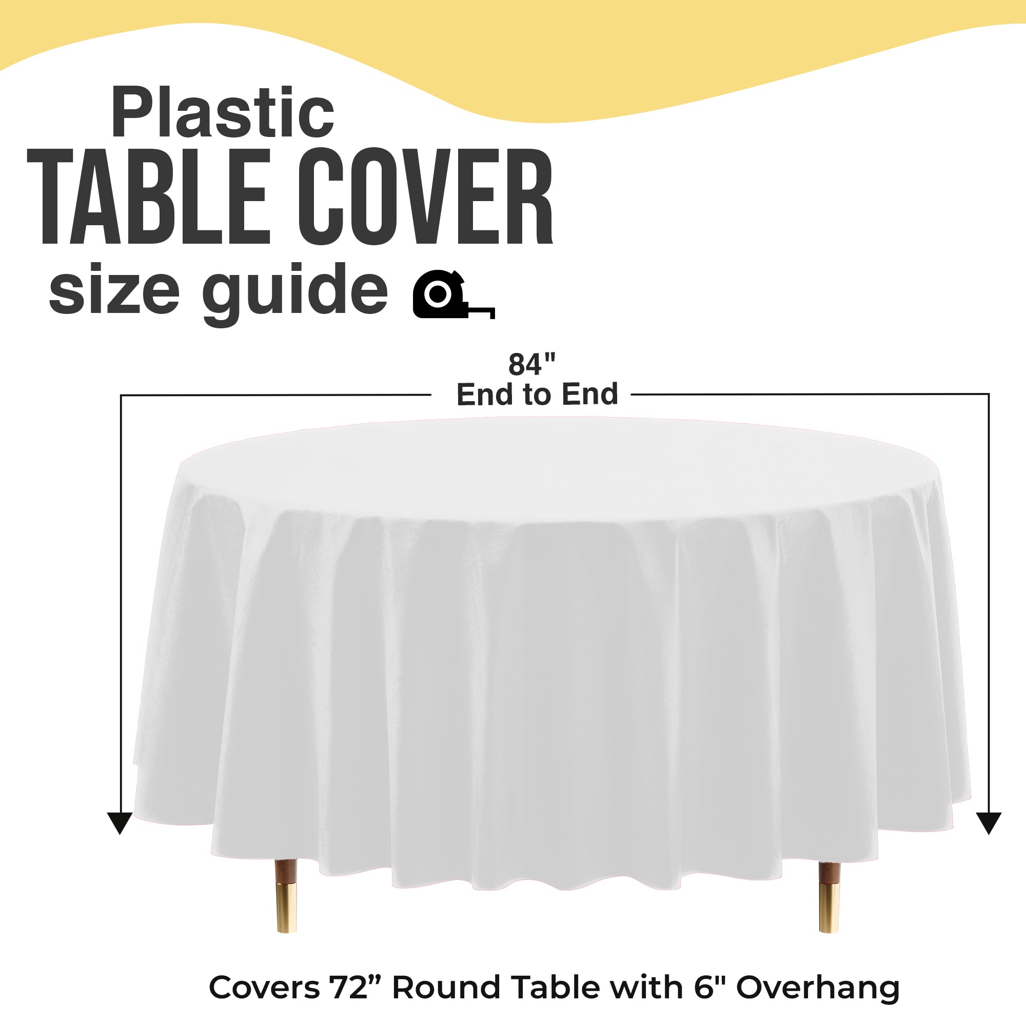 Premium Round White Plastic Table Covers | 6 Pack | 84 in.