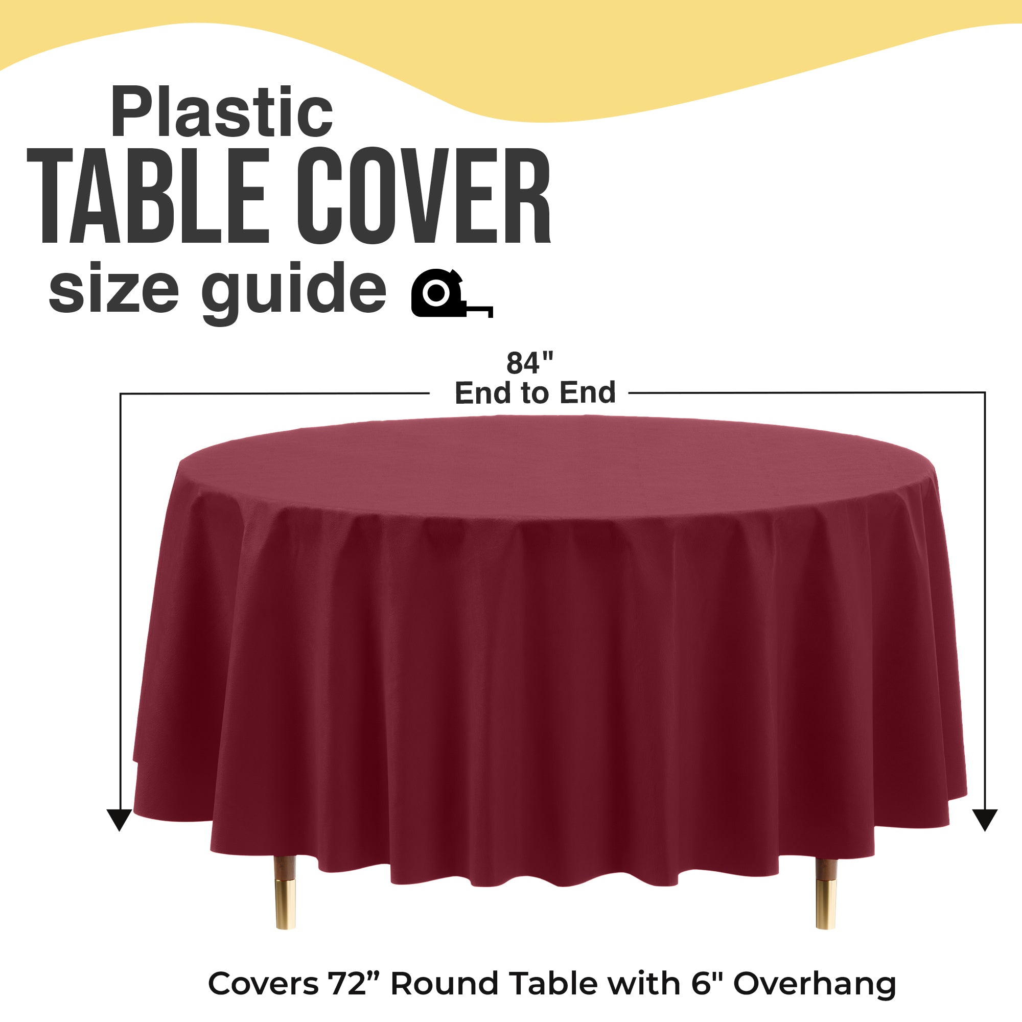 Premium Round Burgundy Plastic Table Cover | 84 in. | Case of 96