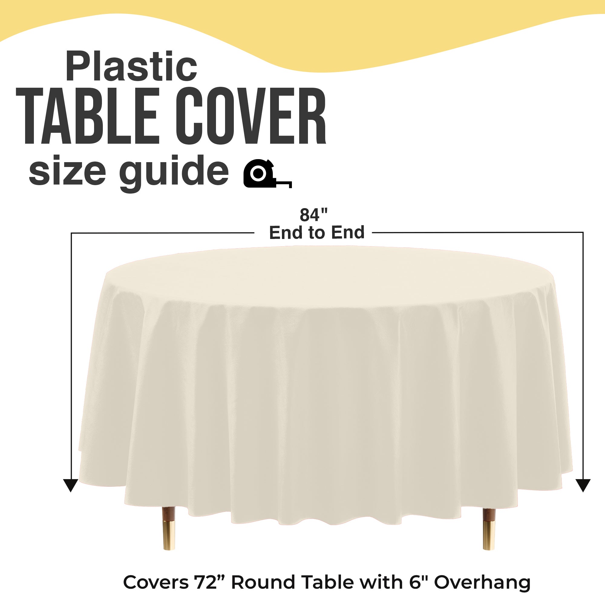 Premium Round Ivory Plastic Table Cover | 84 in. | Case of 96