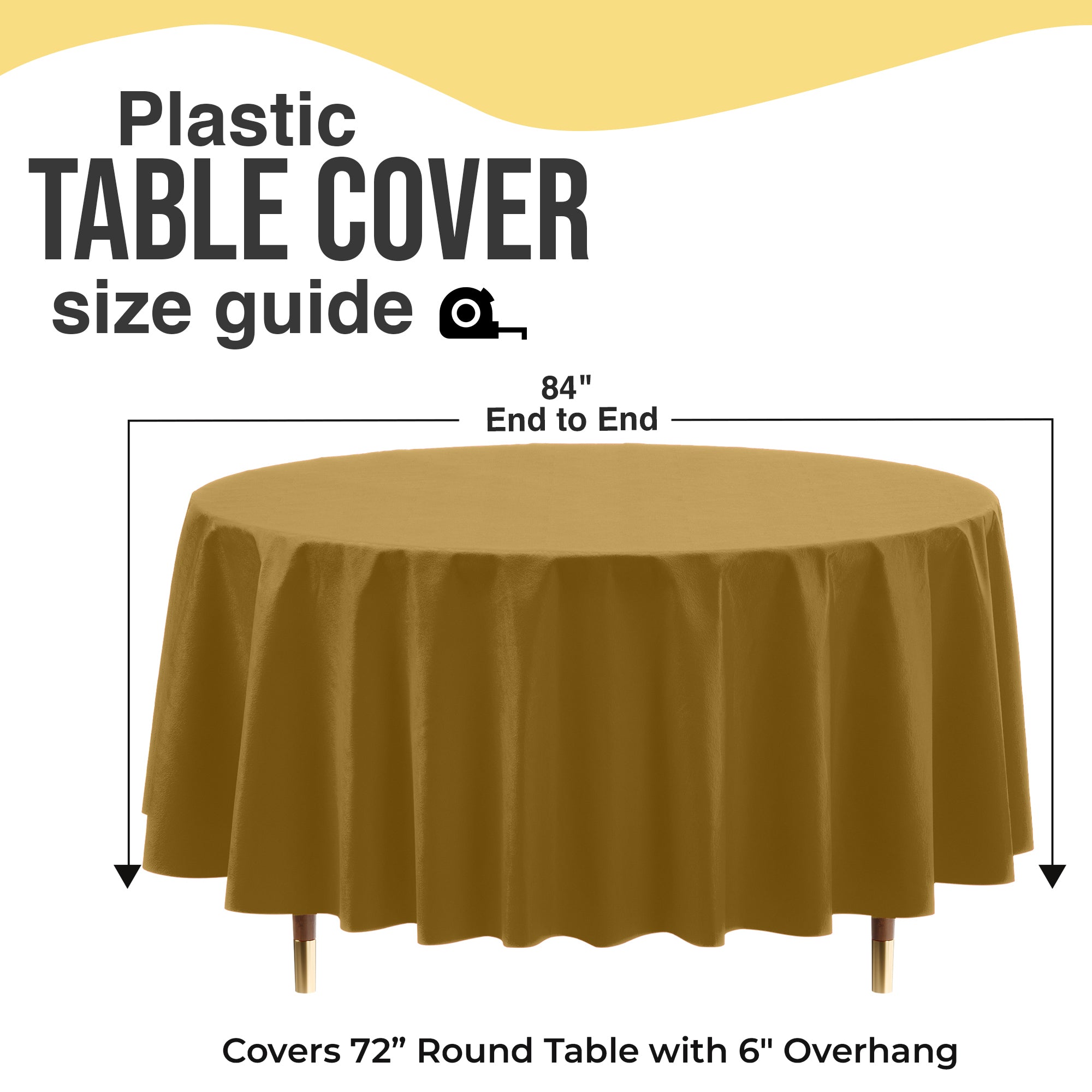 Premium Round Gold Plastic Table Covers | 6 Pack | 84 in.