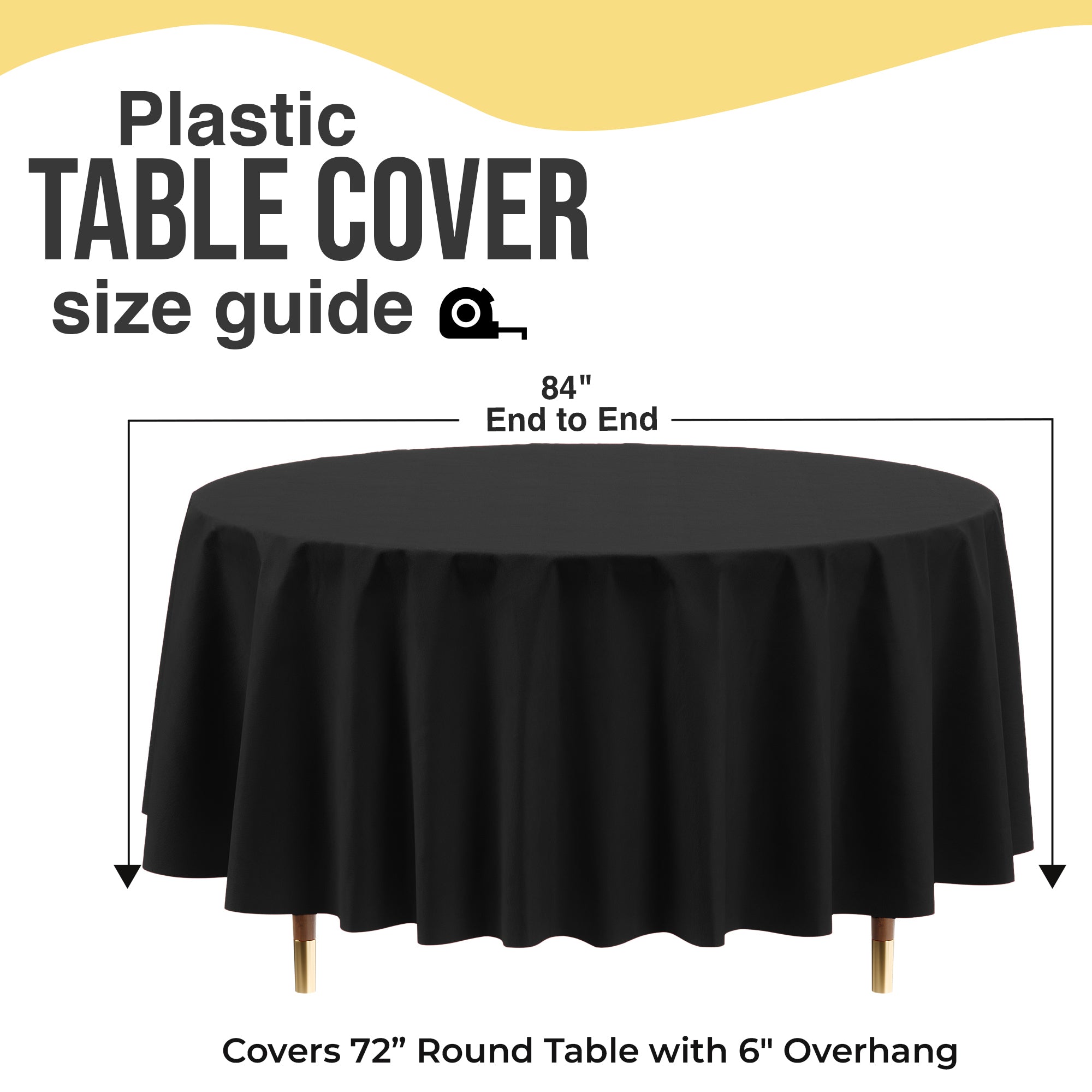 Premium Round Black Plastic Table Covers | 6 Pack | 84 in.