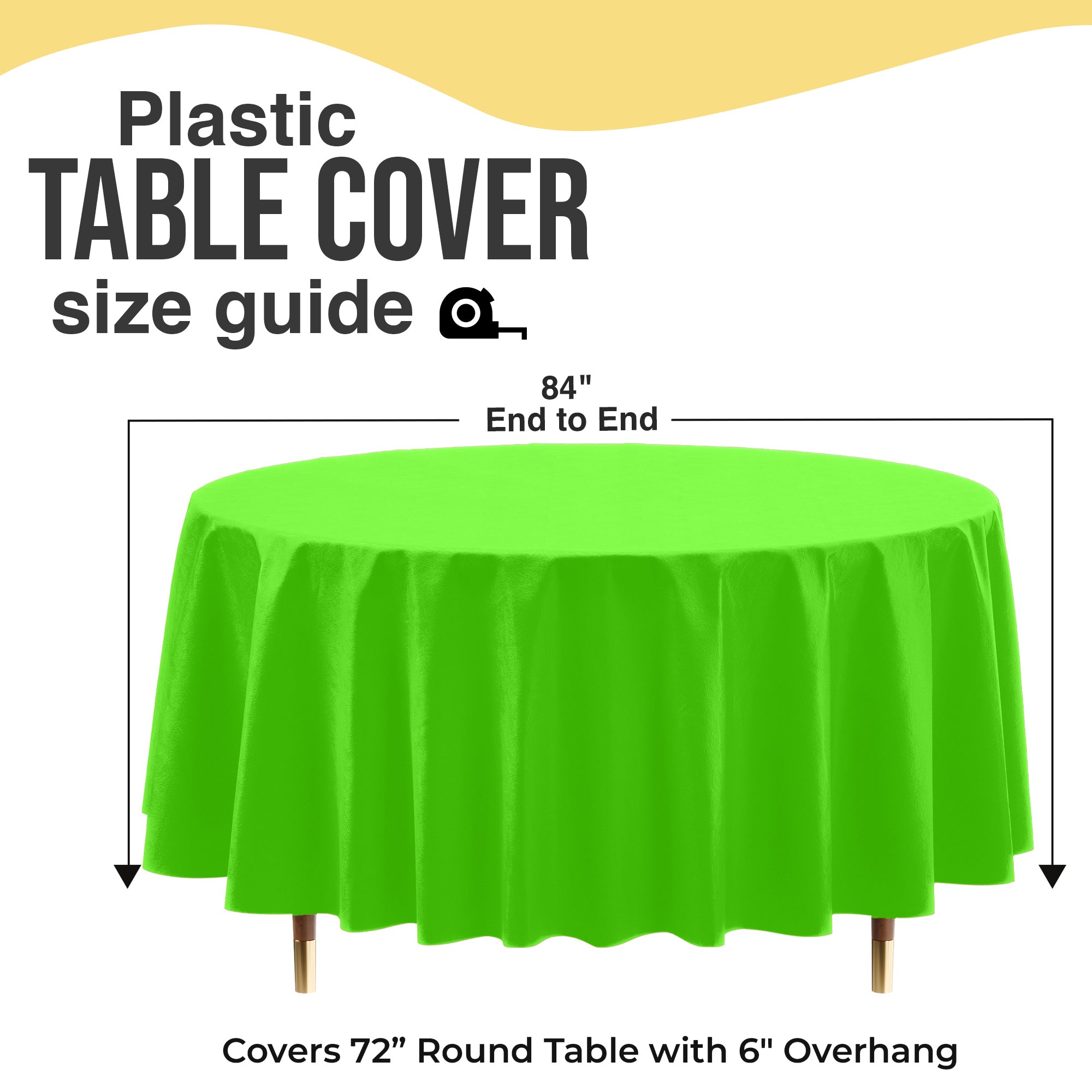 Premium Round Lime Green Plastic Table Cover | 84 in. | Case of 96