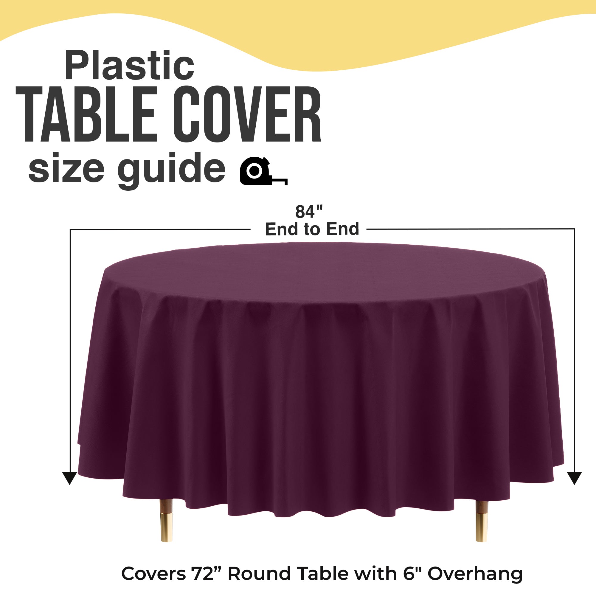 Premium Round Plum Plastic Table Covers | 6 Pack | 84 in.