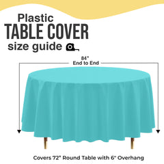 Premium Round Aqua Blue Plastic Table Covers | 12 Pack | 84 in.