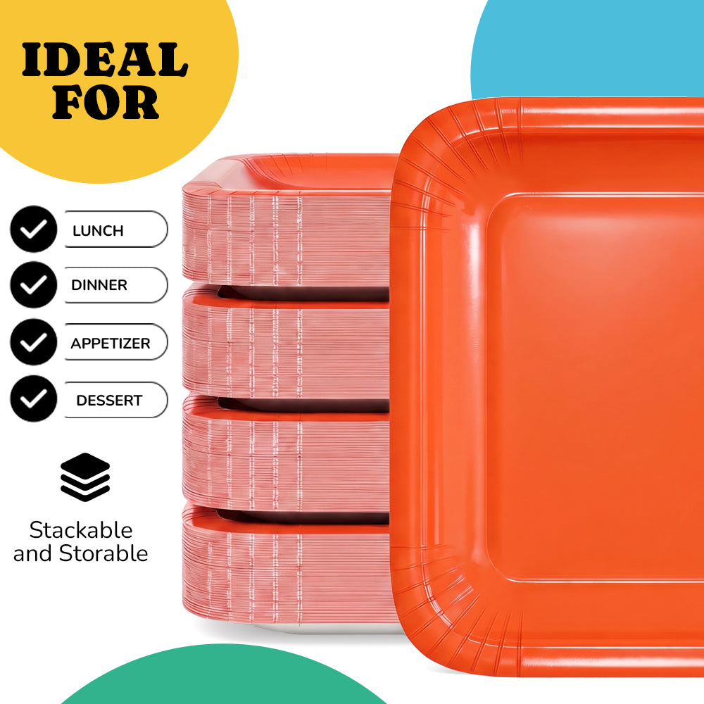 7 In. Orange Square Paper Plates - 20 Ct.