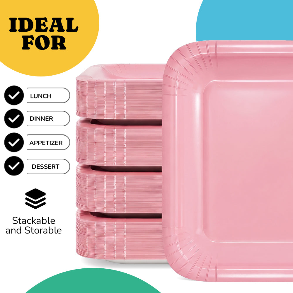 7 In. Pink Square Paper Plates - 20 Ct.