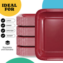 7 In. Burgundy Square Paper Plates - 50 Ct.