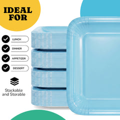 7 In. Light Blue Square Paper Plates - 20 Ct.