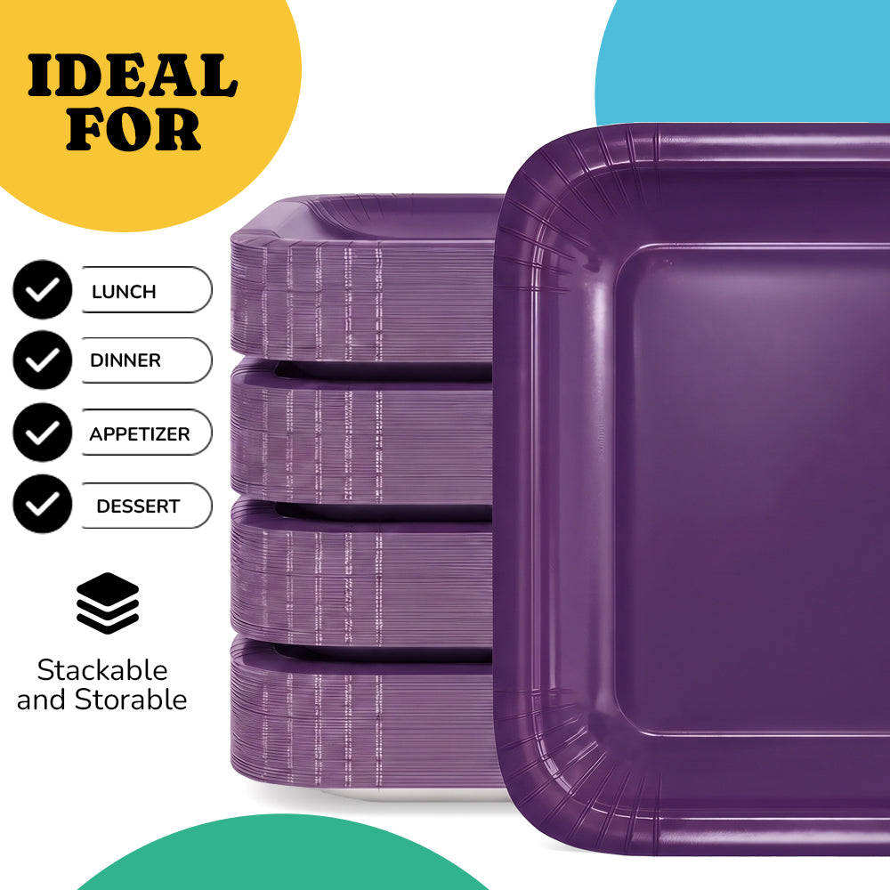 9 In. Purple Square Paper Plates - 50 Ct.