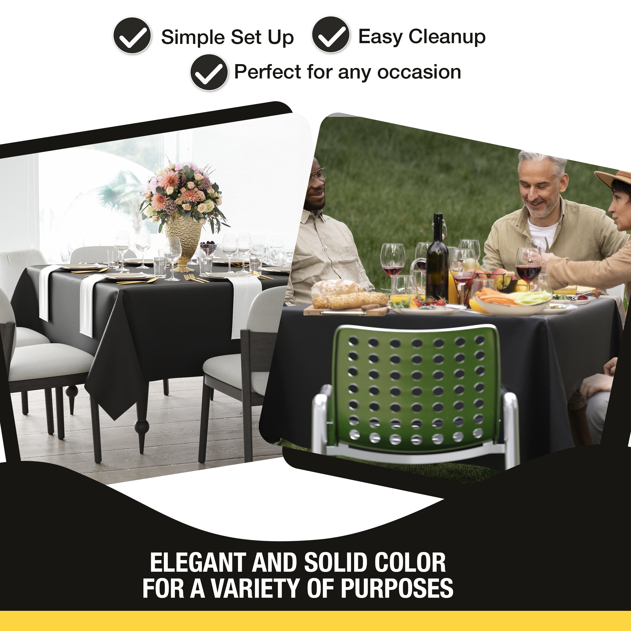 Premium Square Black Table Cover 70" x 70" | 1 Pack
