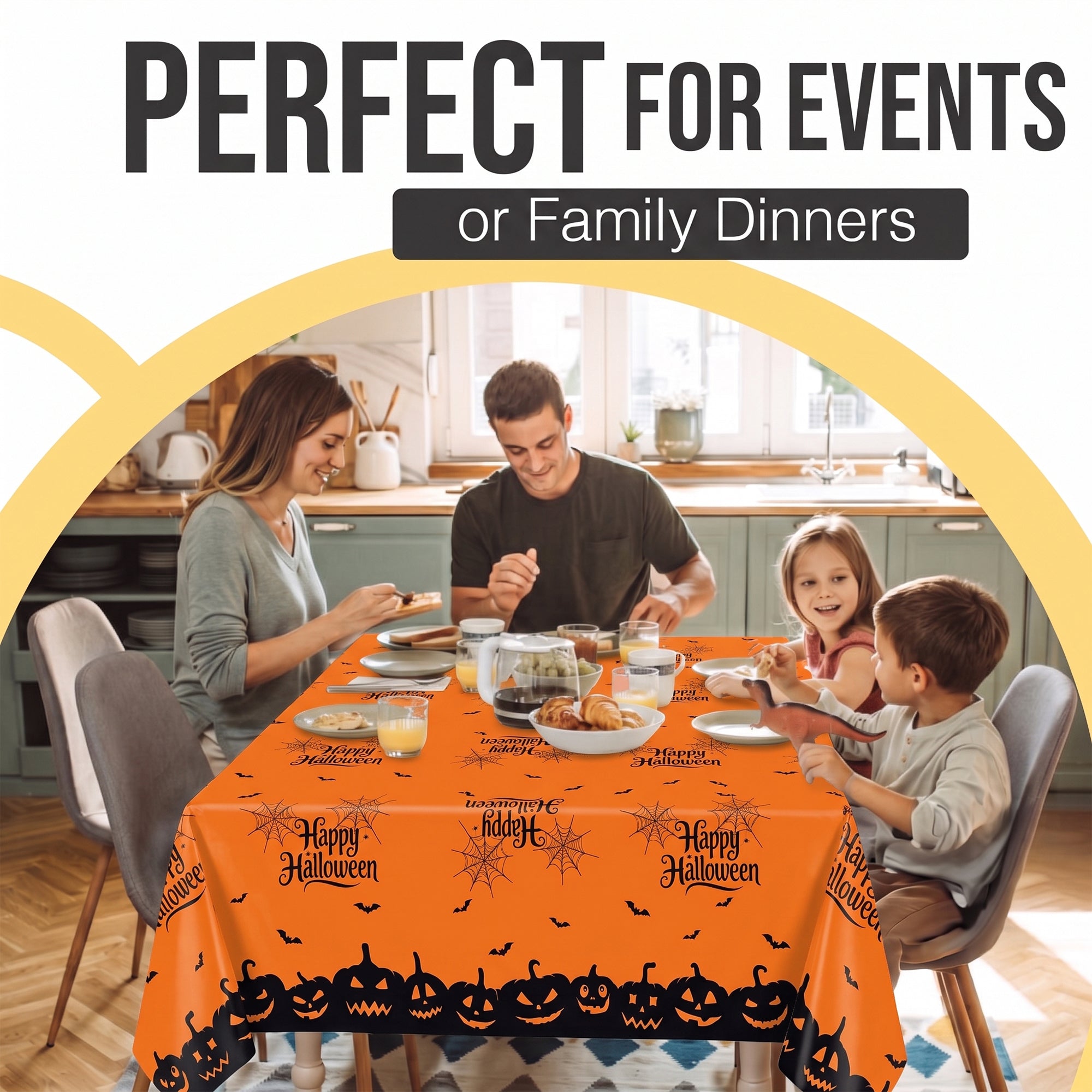 Happy Halloween Orange Plastic Table Cover | 54 in. x 108 in. | Case of 96