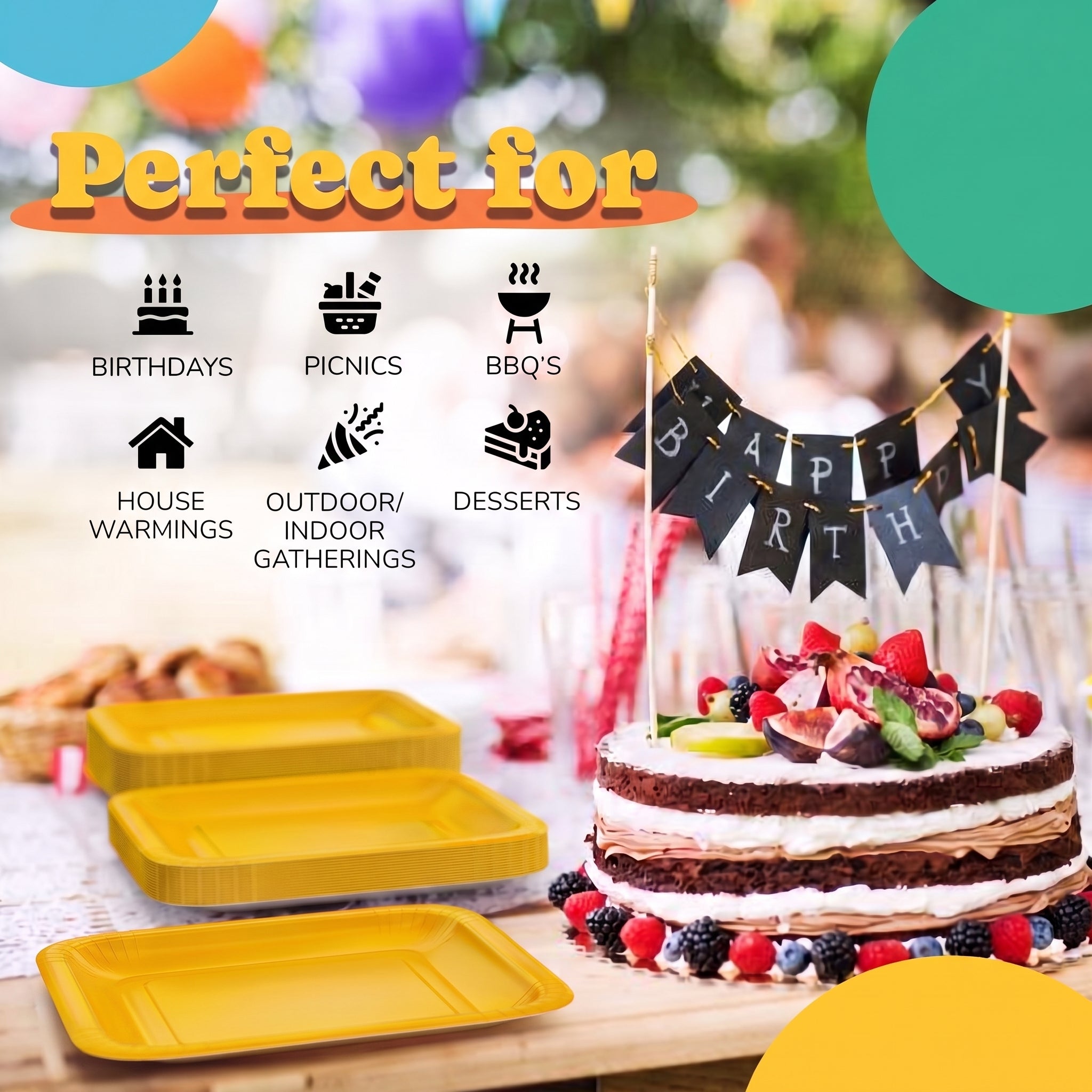 7 In. Yellow Square Paper Plates - 50 Ct.