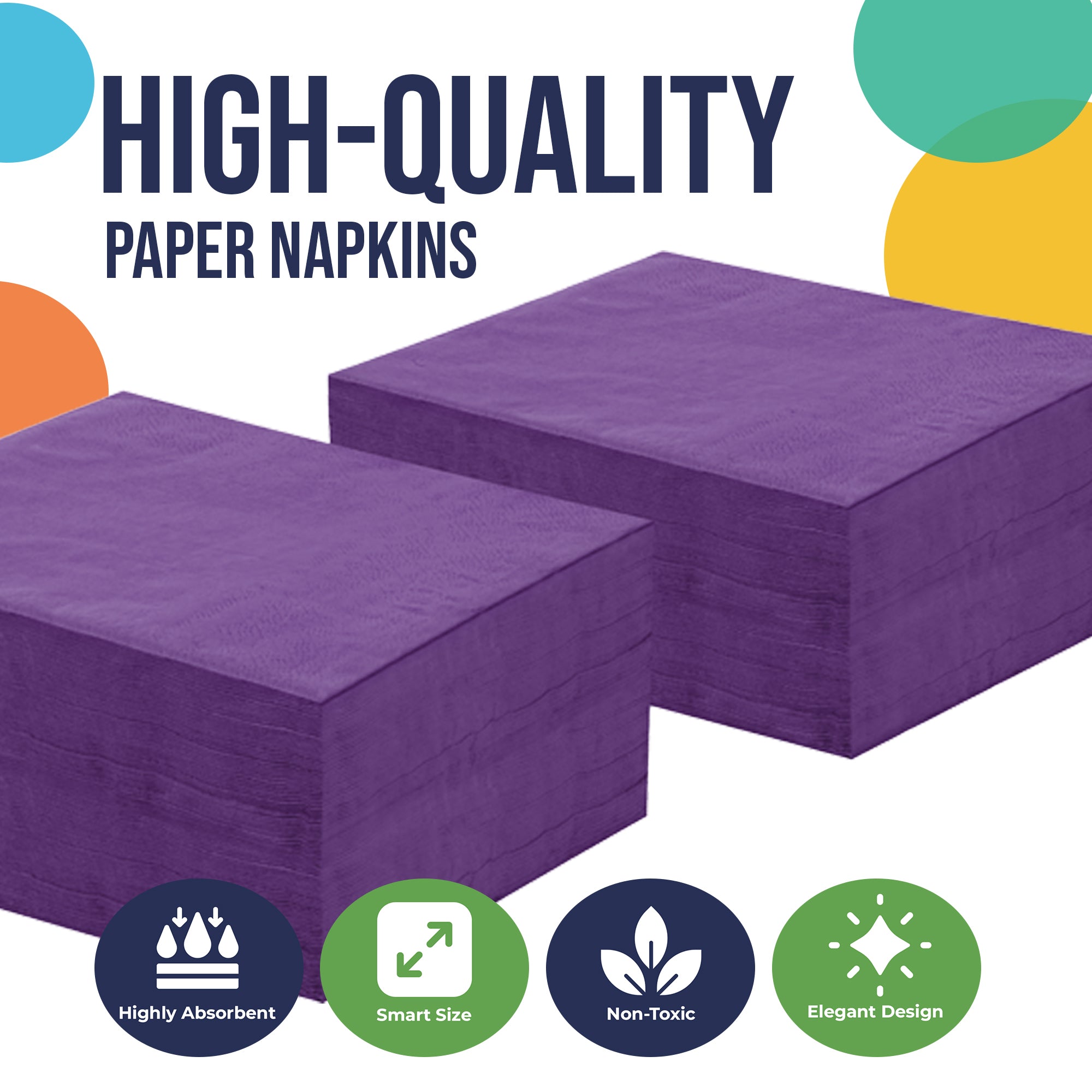 Purple Beverage Napkins - 4.75 in. x 4.75 in. | 100 Count