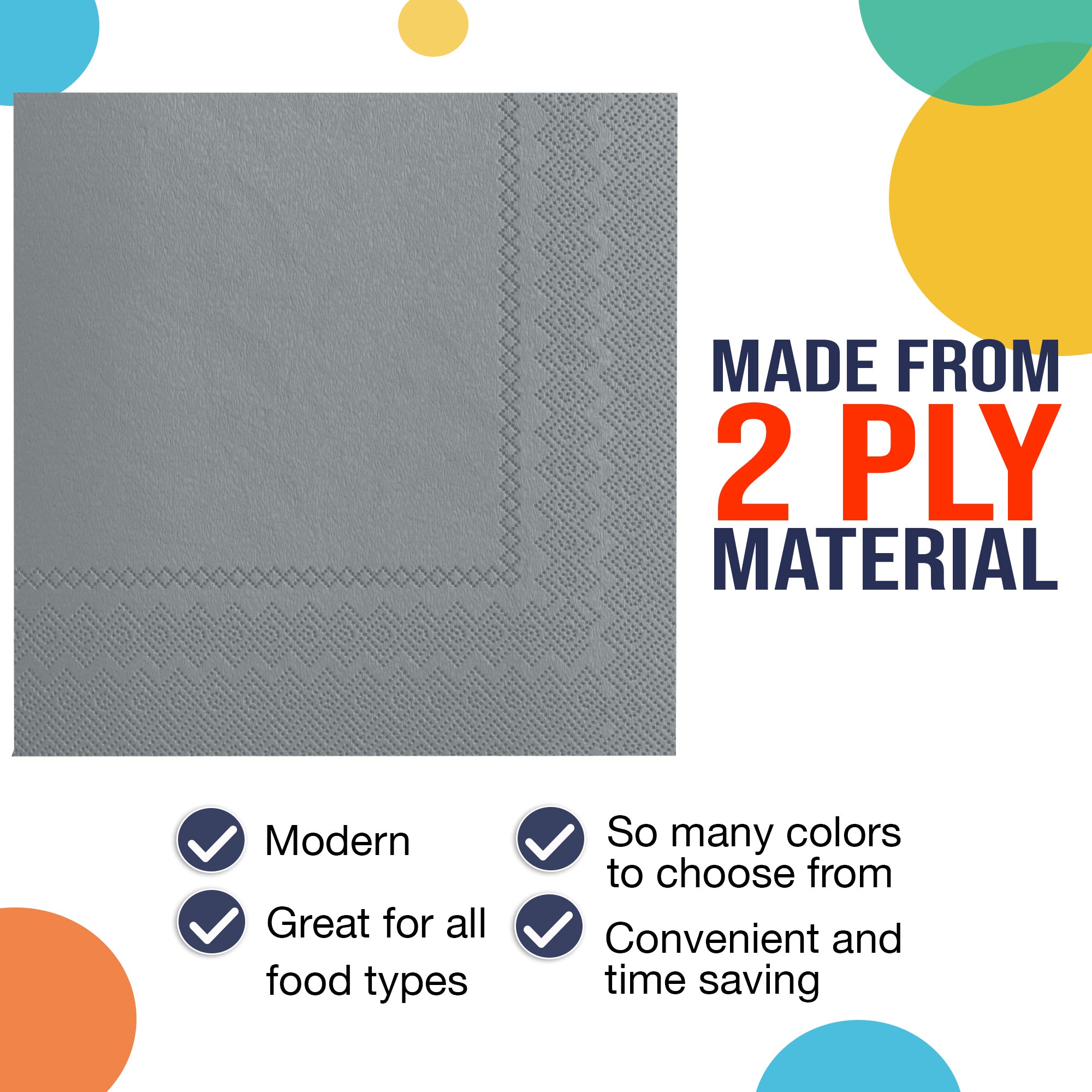 Silver Beverage Napkins | 4.75 in. x 4.75 in. | 100 Count