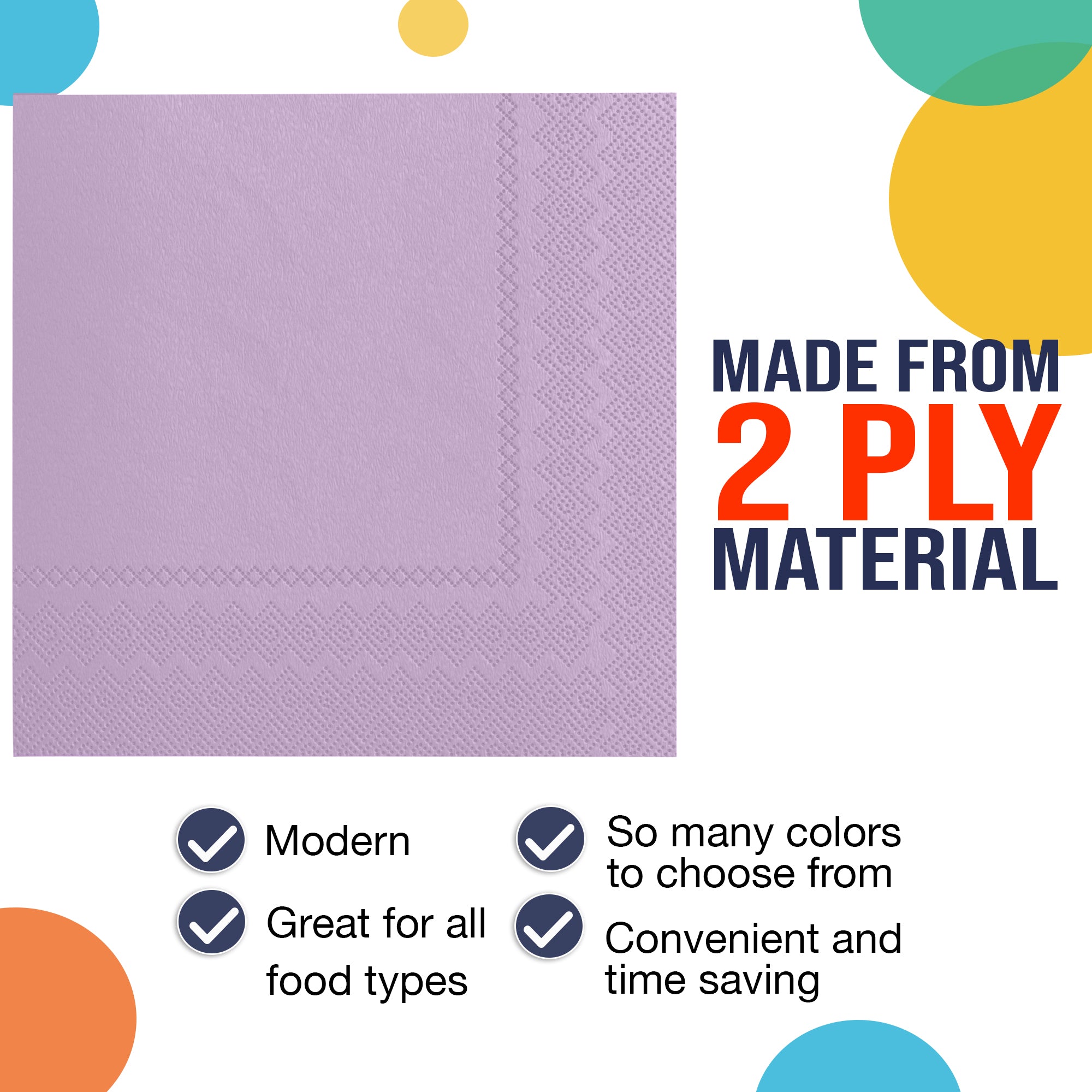 Lavender Beverage Napkins - 4.75 in. x 4.75 in. | 100 Count