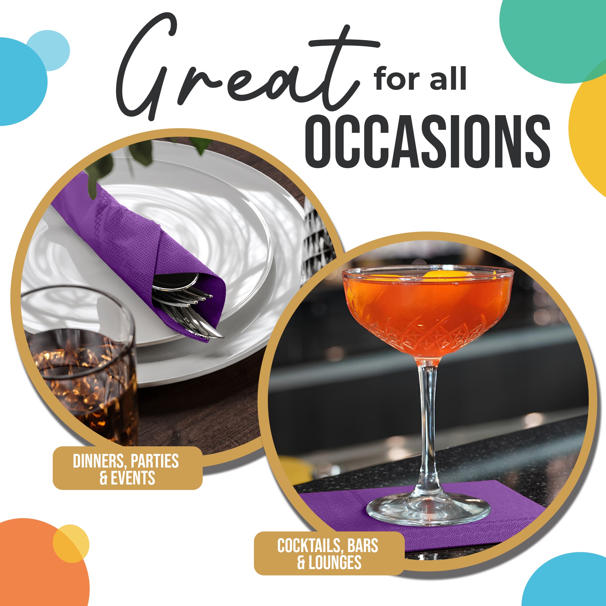 Purple Beverage Napkins - 4.75 in. x 4.75 in. | 100 Count