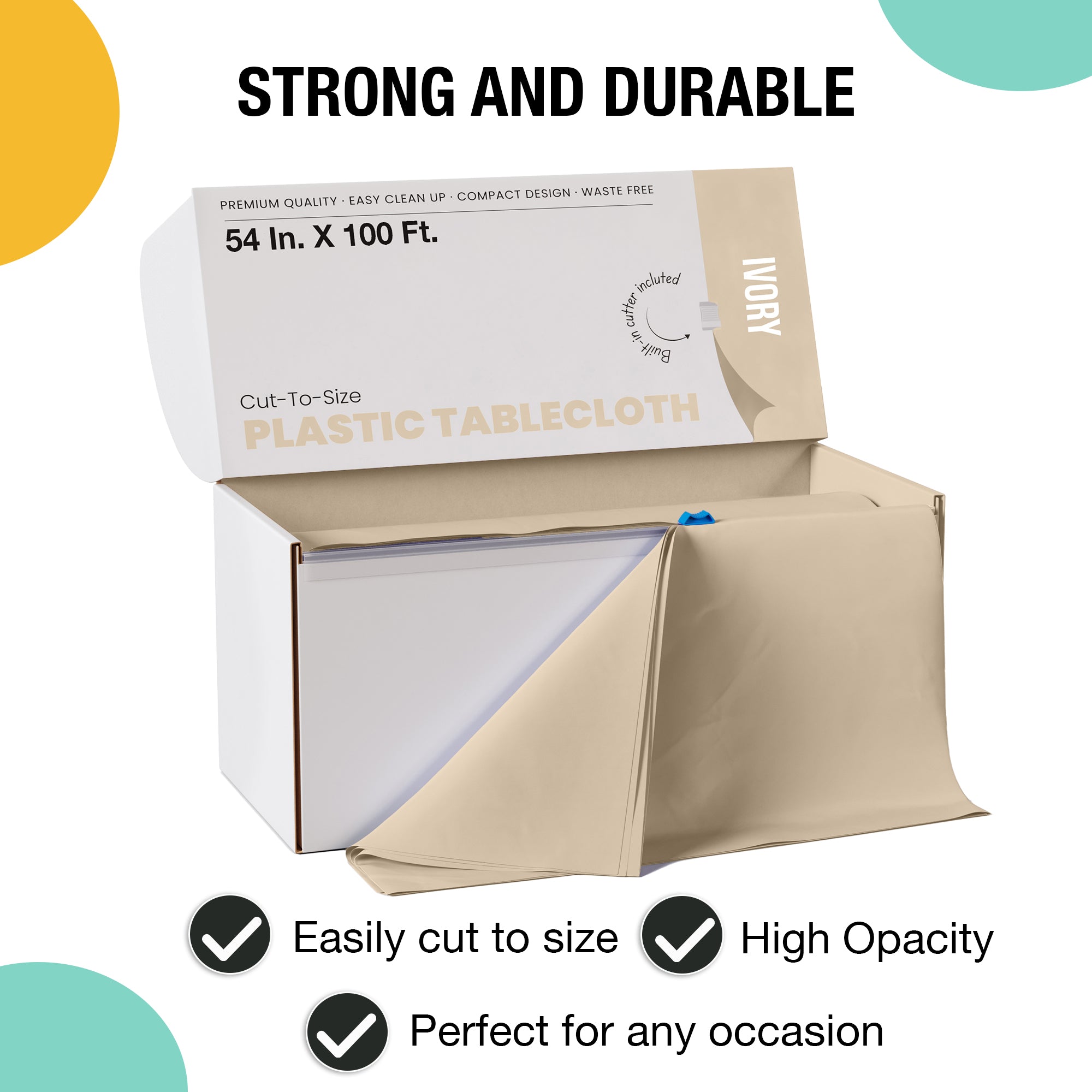 54 in. x 100 Ft. Cut To Size Table Roll  | Ivory | Case of 6