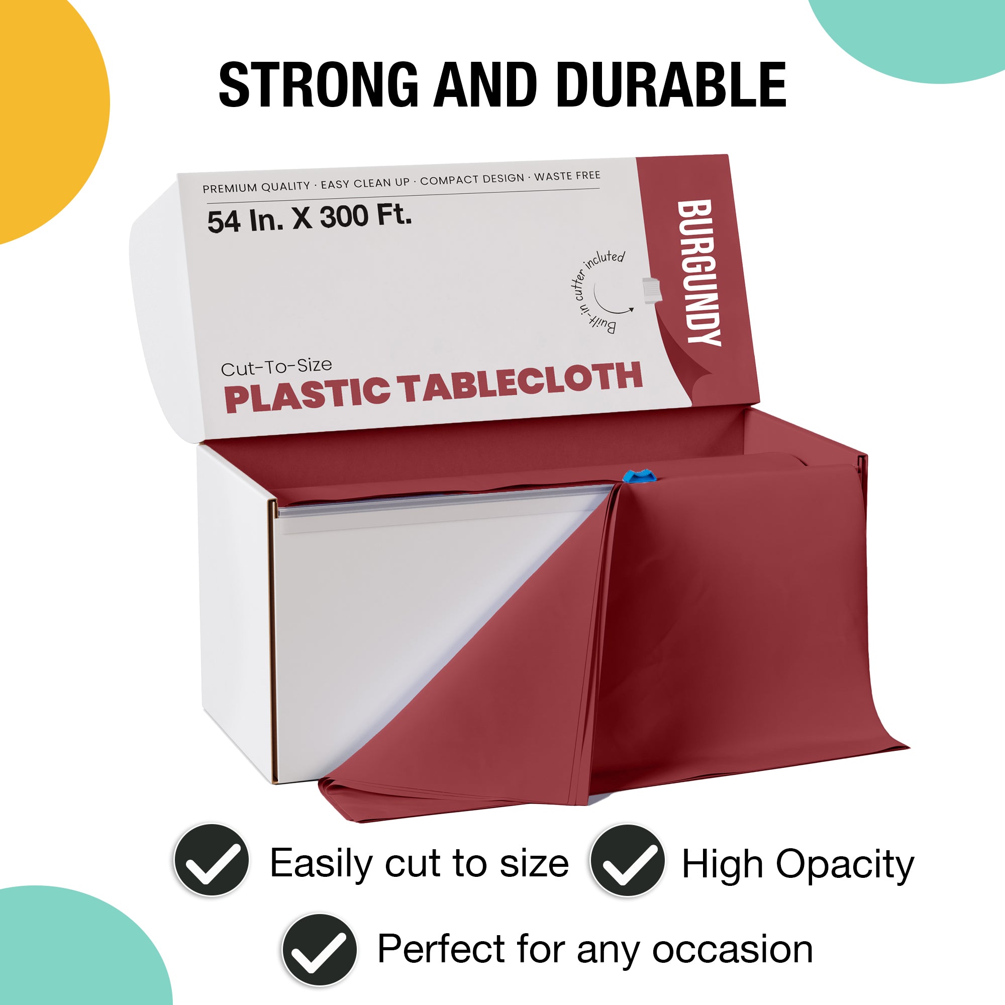 54 in. x 300 Ft. Cut To Size Table Roll  | Burgundy | Case of 4