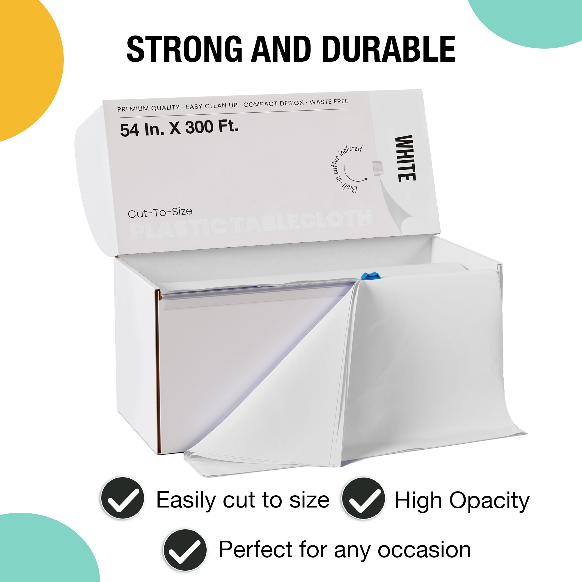 54 in. x 300 Ft. Cut To Size Table Cover | White