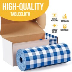 54 in. x 300 Ft. Cut to Size Plastic Table Cover  | Blue Gingham | Case of 4
