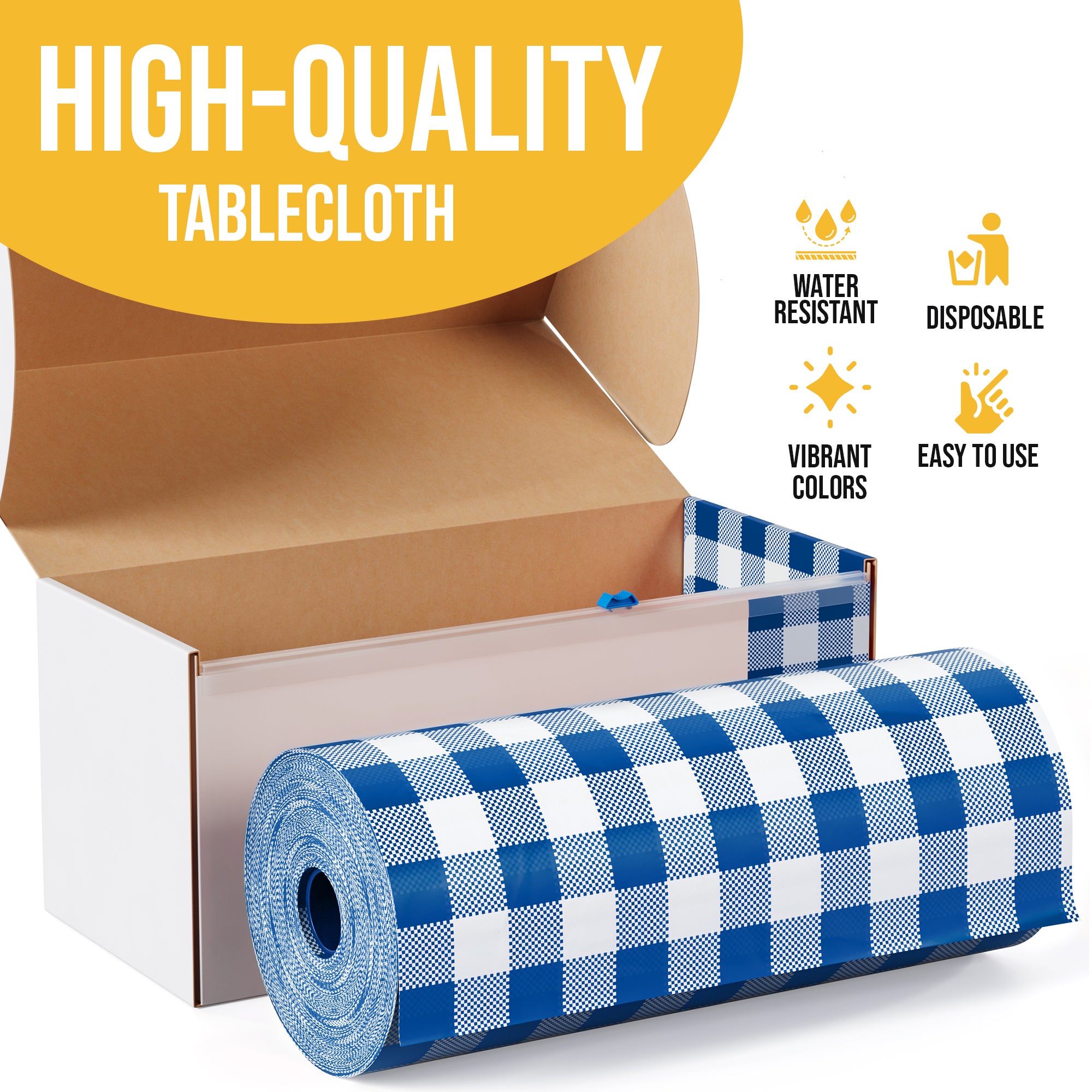 54 in. x 300 Ft. Cut to Size Plastic Table Cover | Blue Gingham