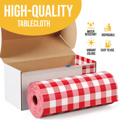 54 in. x 100 Ft. Cut to Size Plastic Table Cover | Red Gingham