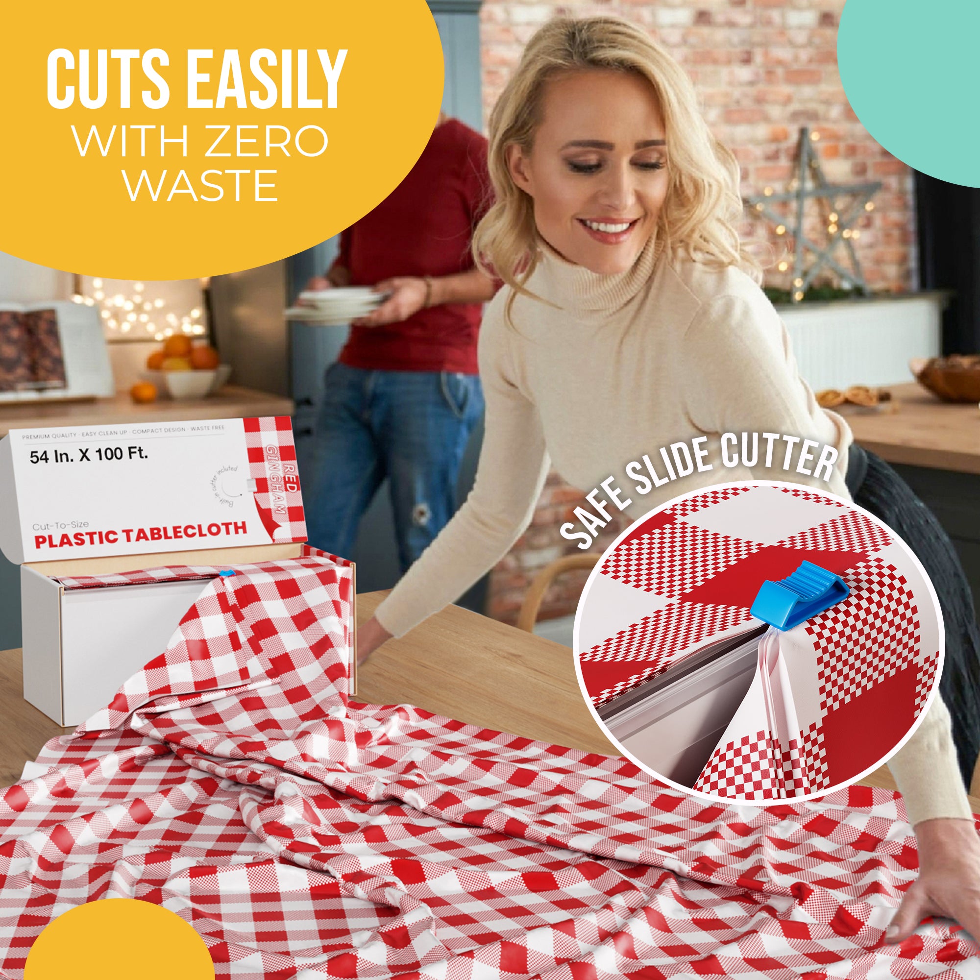 54 in. x 100 Ft. Cut to Size Plastic Table Cover | Red Gingham