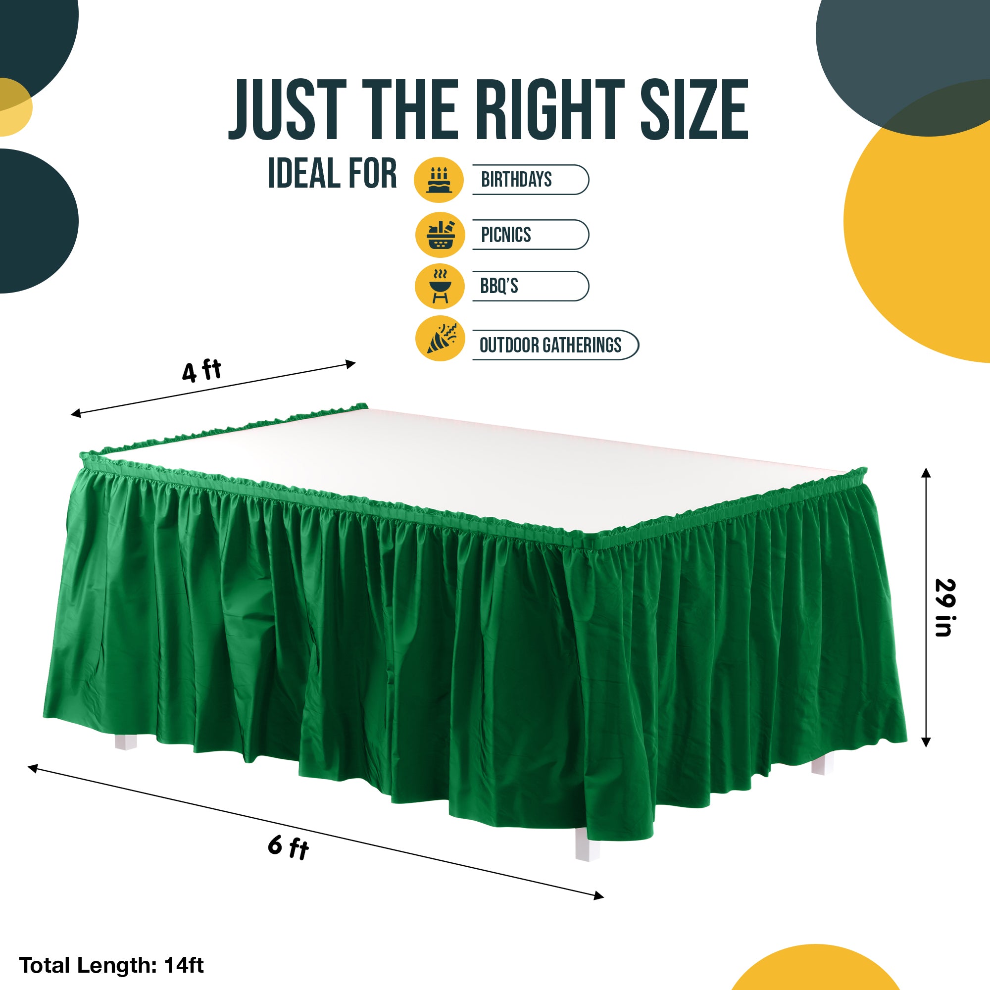 Emerald Green Plastic Table Skirt | 168 in. x 29 in. | Case of 48