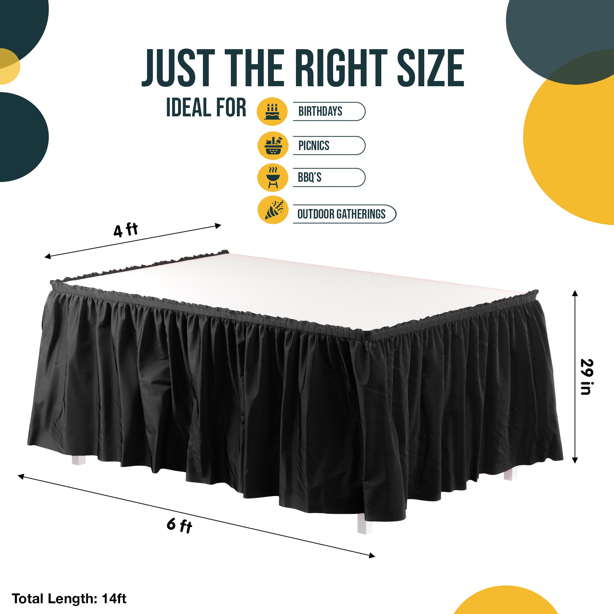 Black Plastic Table Skirt | 14 ft. x 29 in.