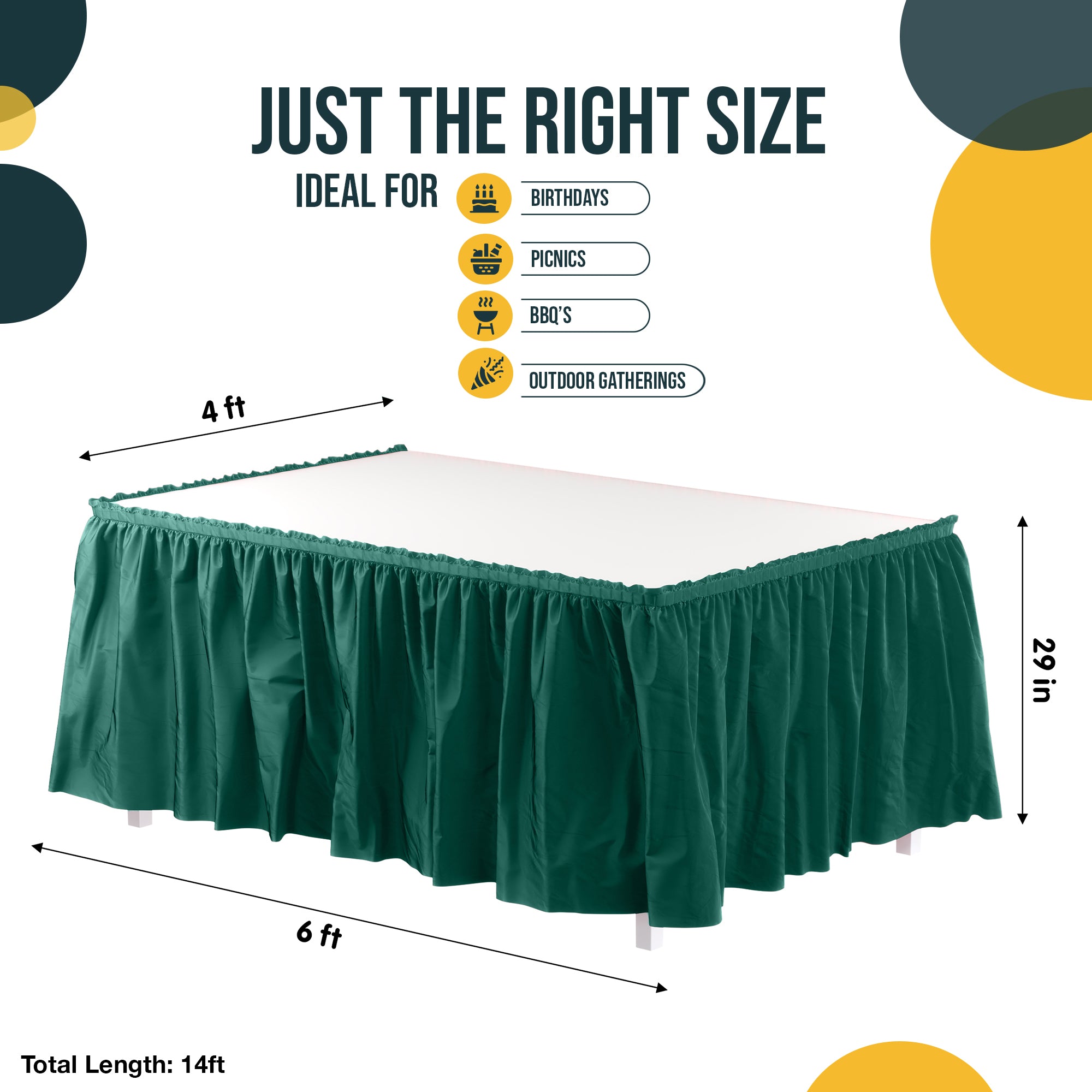 Dark Green Plastic Table Skirt | 168 in. x 29 in. | Case of 48