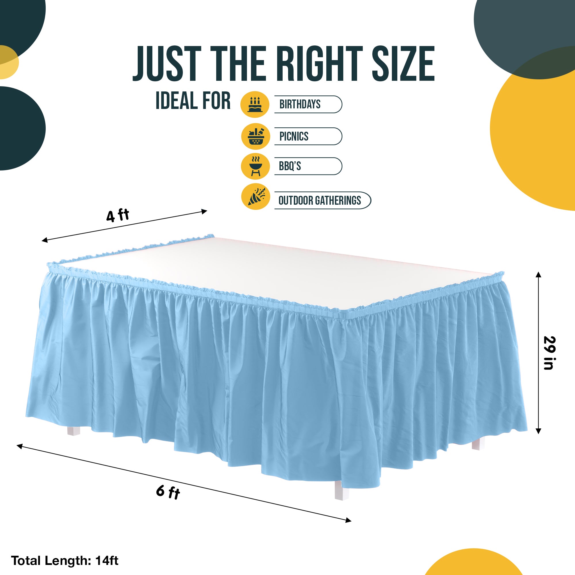 Light Blue Plastic Table Skirt | 168 in. x 29 in.