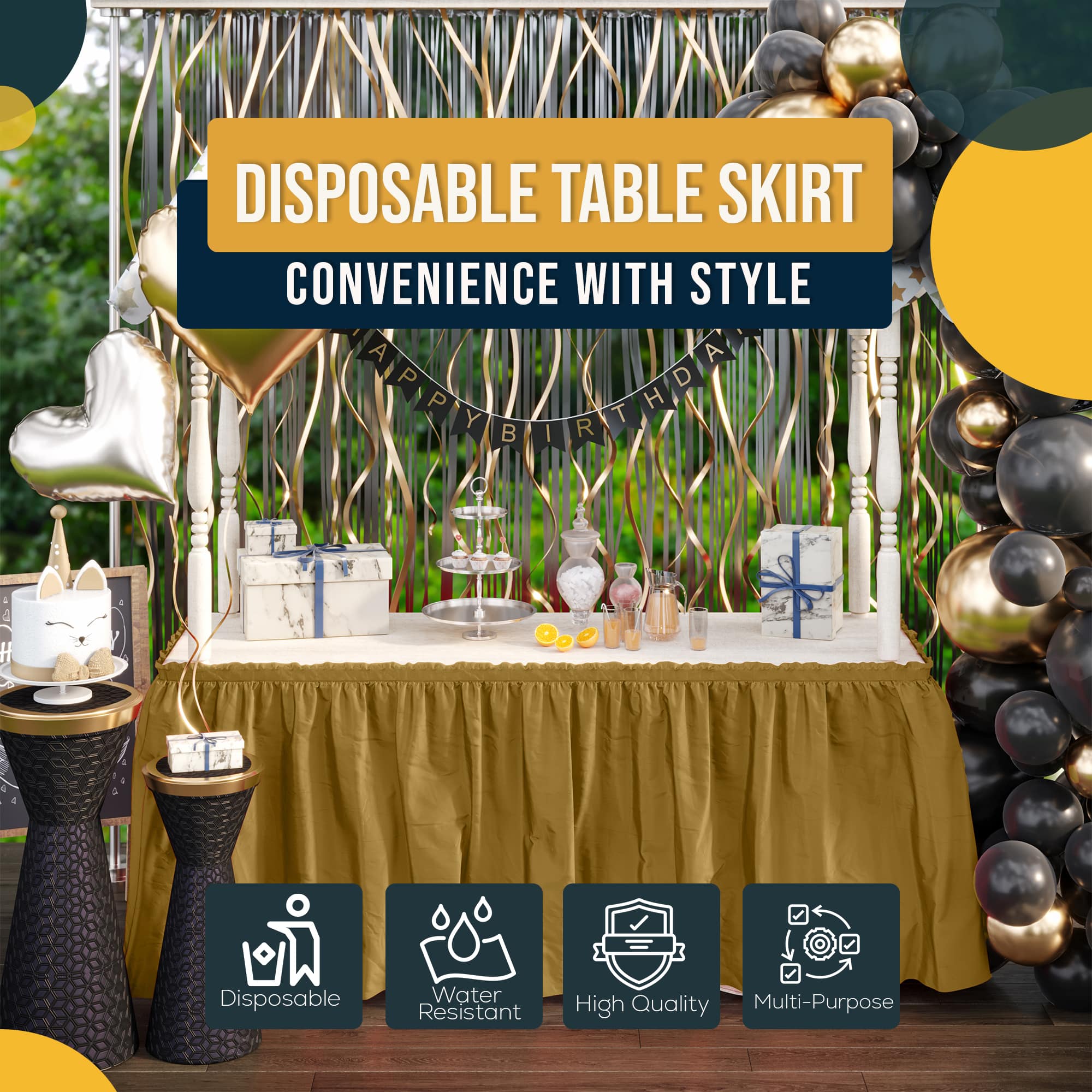 Gold Plastic Table Skirt | 6 Pack - 168 in. x 29 in.