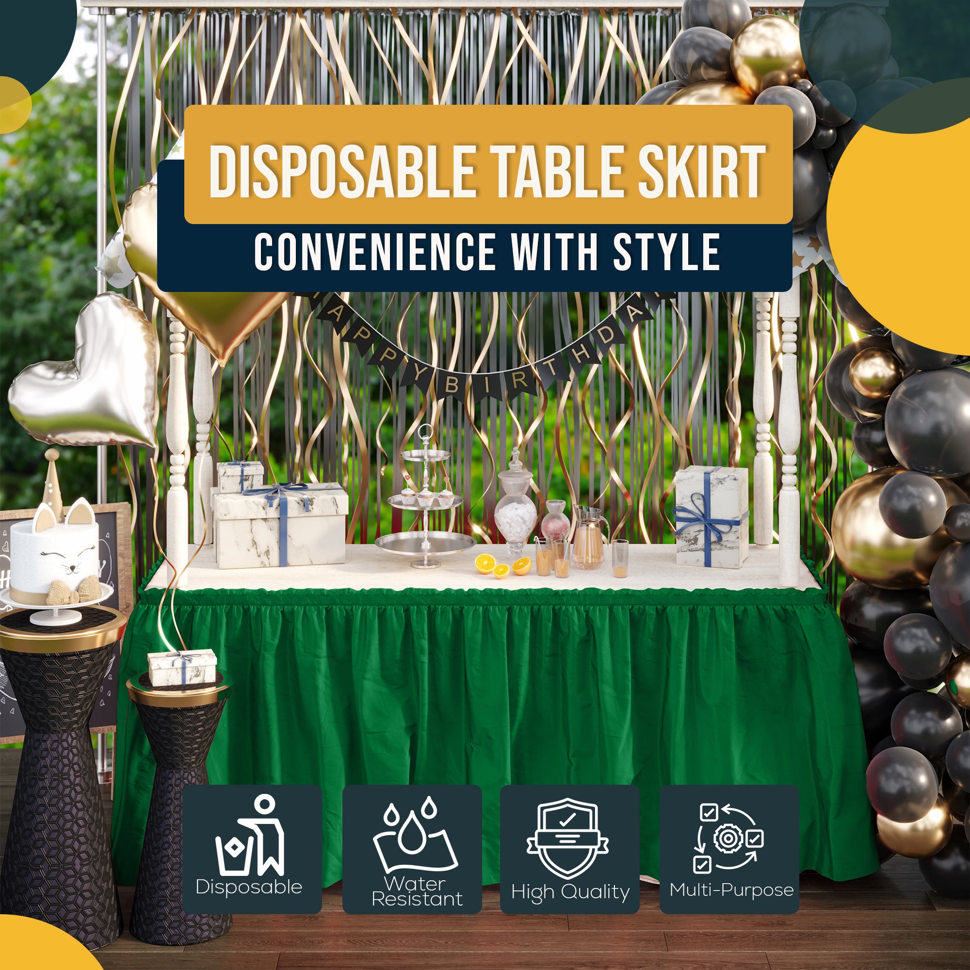 Emerald Green Plastic Table Skirt | 168 in. x 29 in. | Case of 48