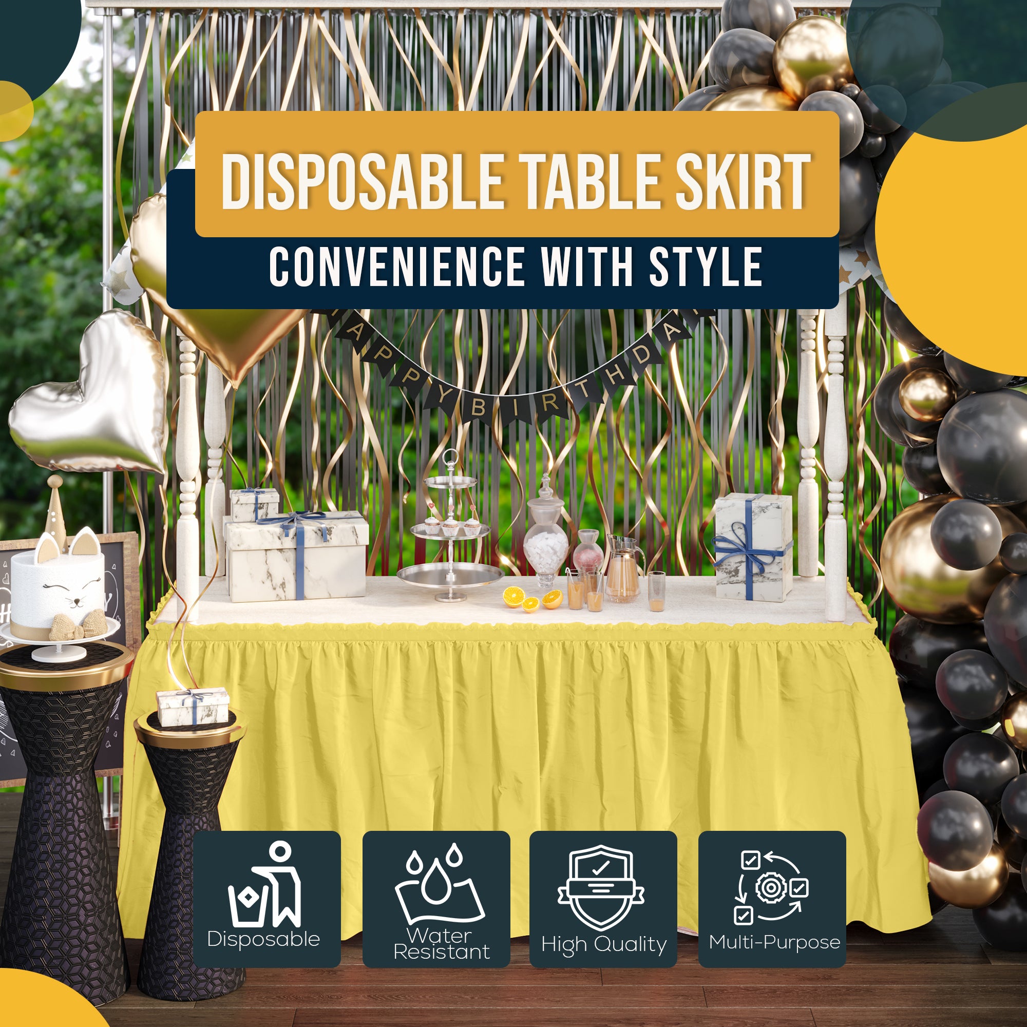 Light Yellow Plastic Table Skirt | 14 ft. x 29 in.