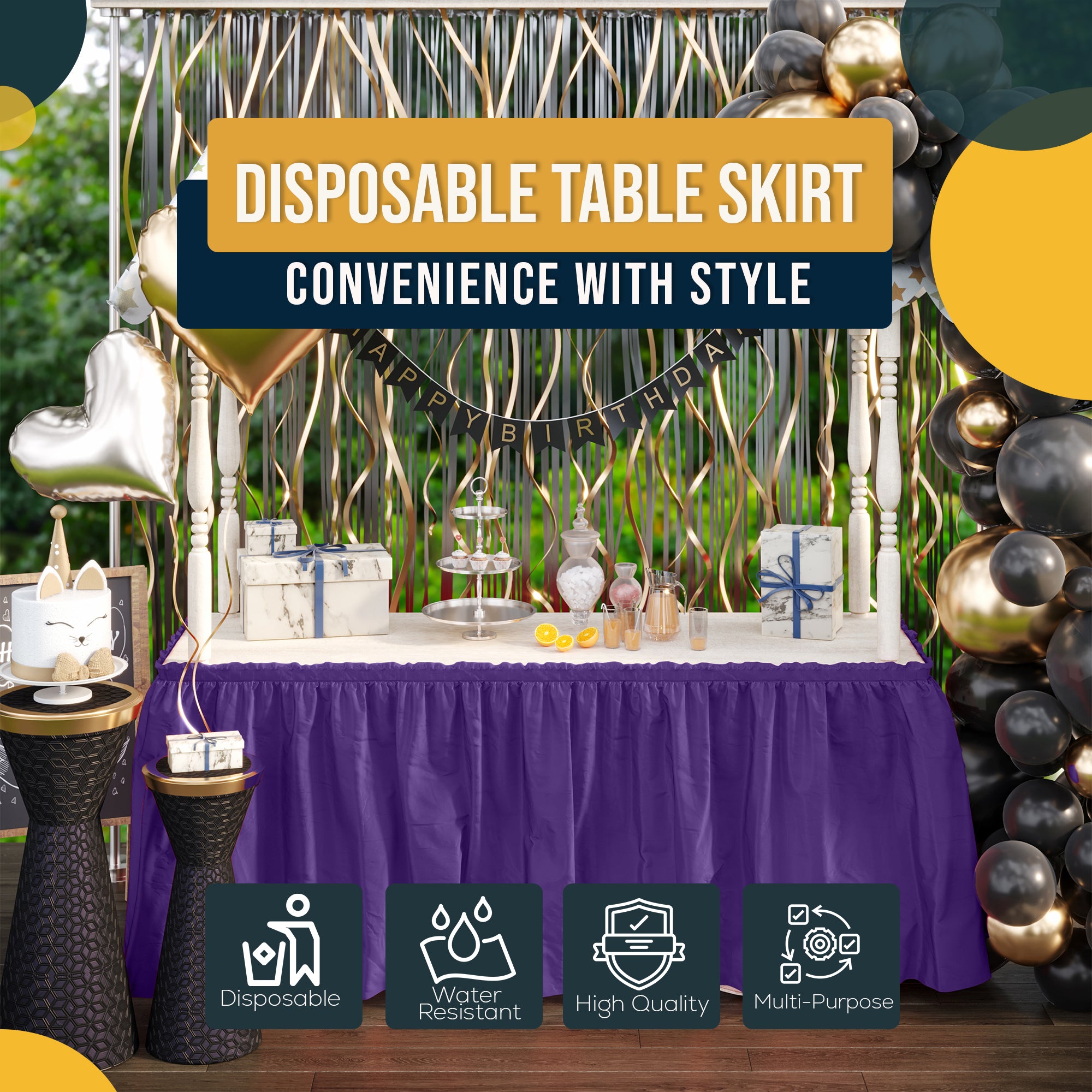 Purple Plastic Table Skirt | 168 in. x 29 in. | Case of 48