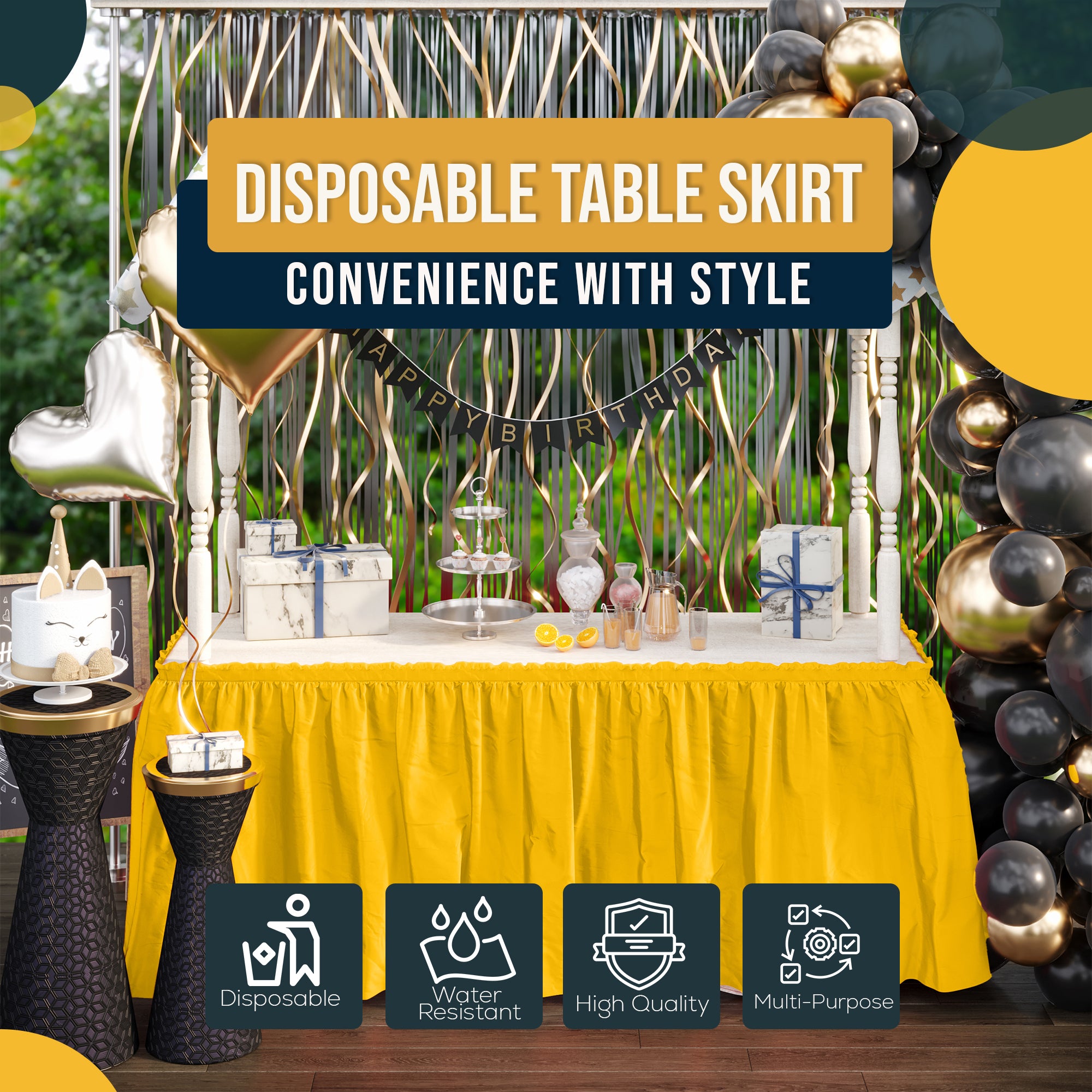 Yellow Plastic Table Skirt | 168 in. x 29 in. | Case of 48