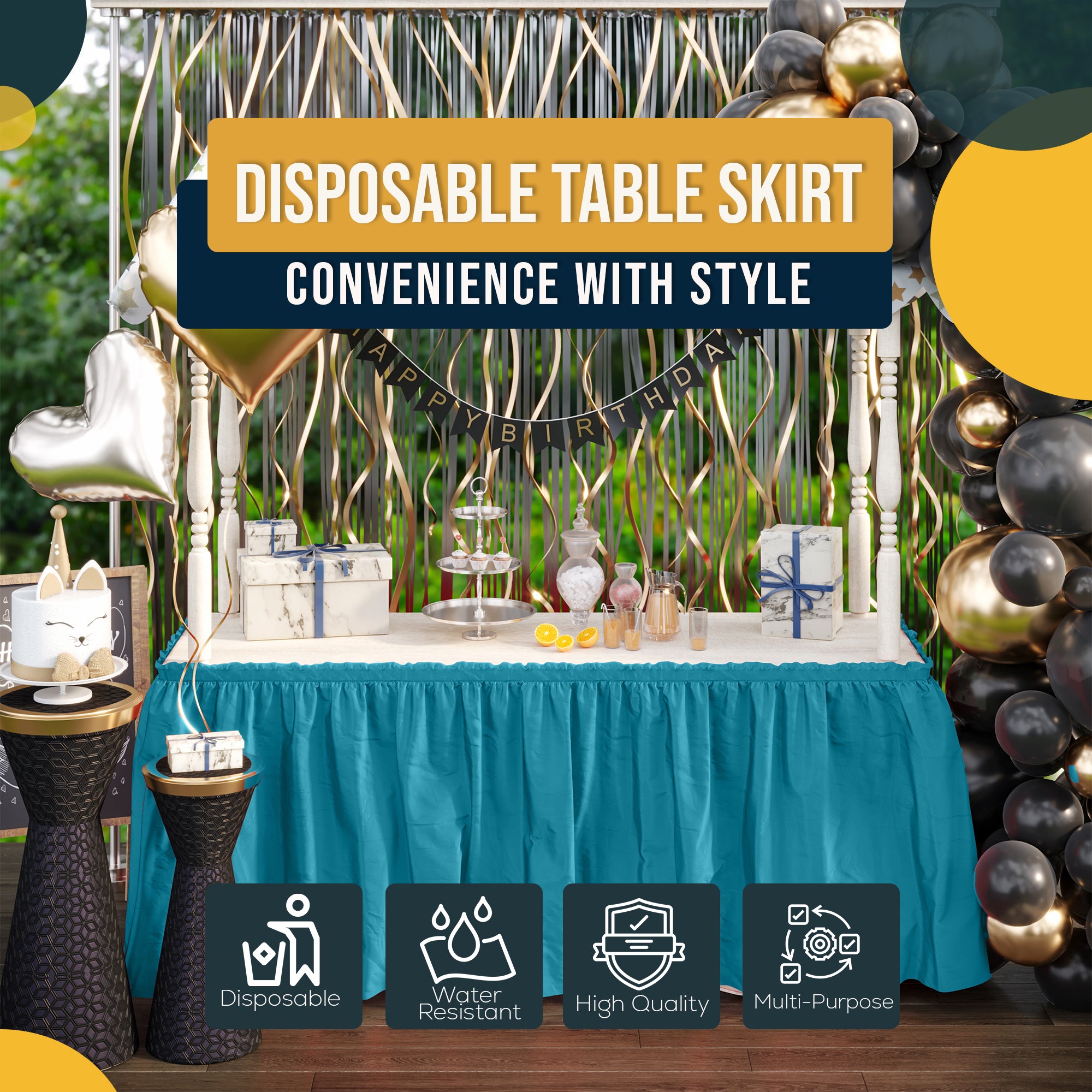 Turquoise Plastic Table Skirt | 14 ft. x 29 in.
