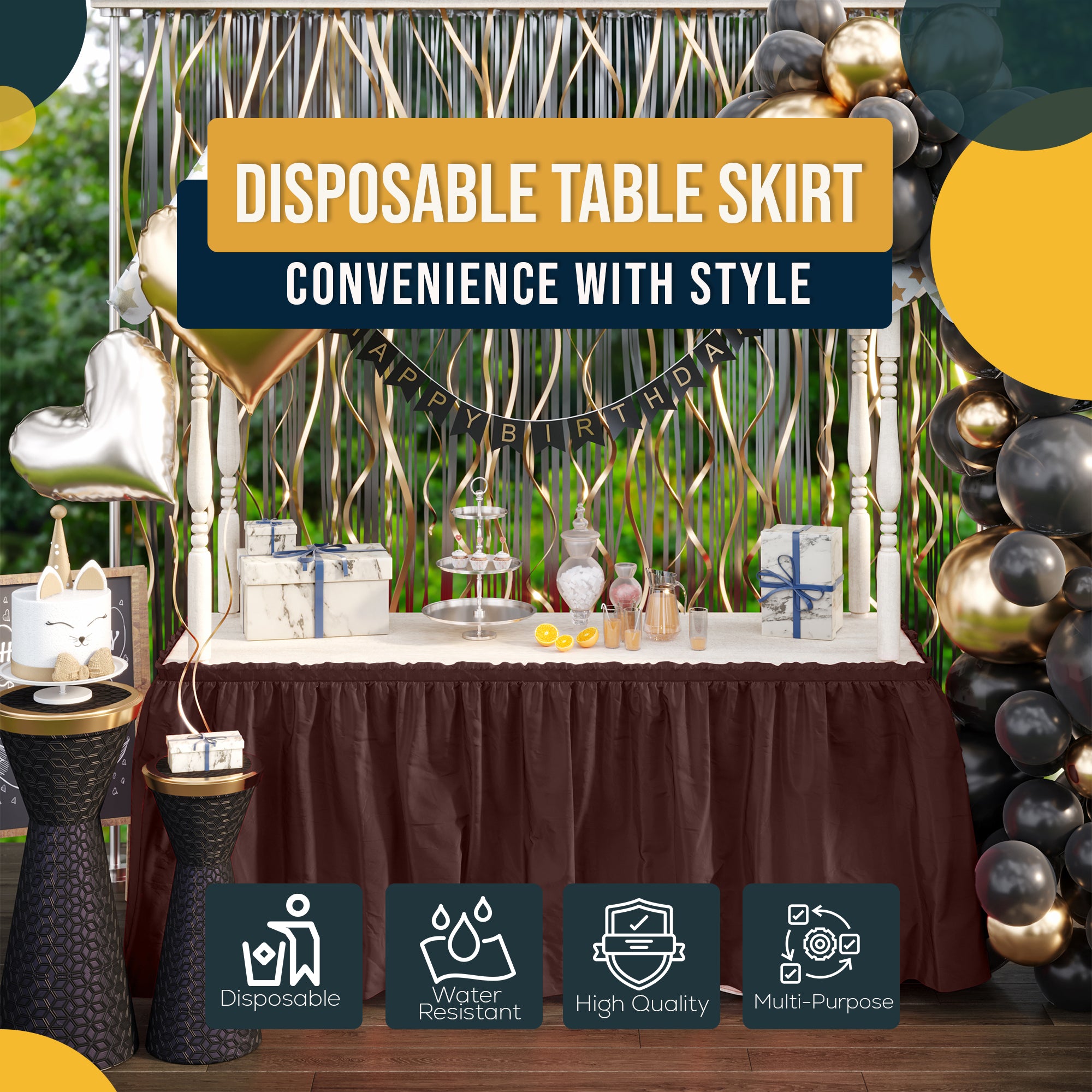 Brown Plastic Table Skirt | 14 ft. x 29 in.