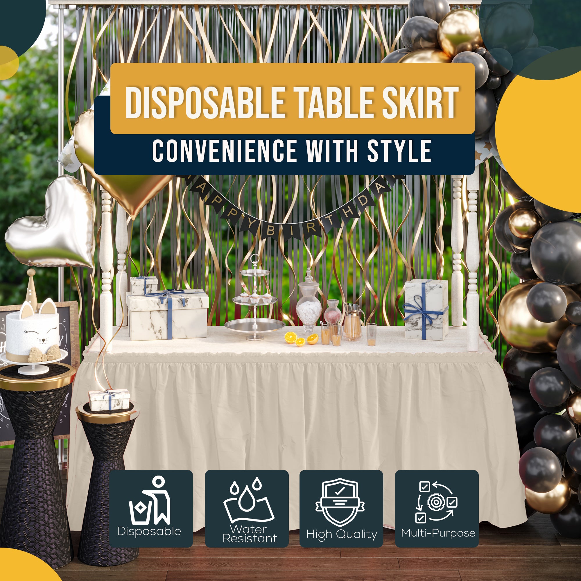 Ivory Plastic Table Skirt | 14 ft. x 29 in.