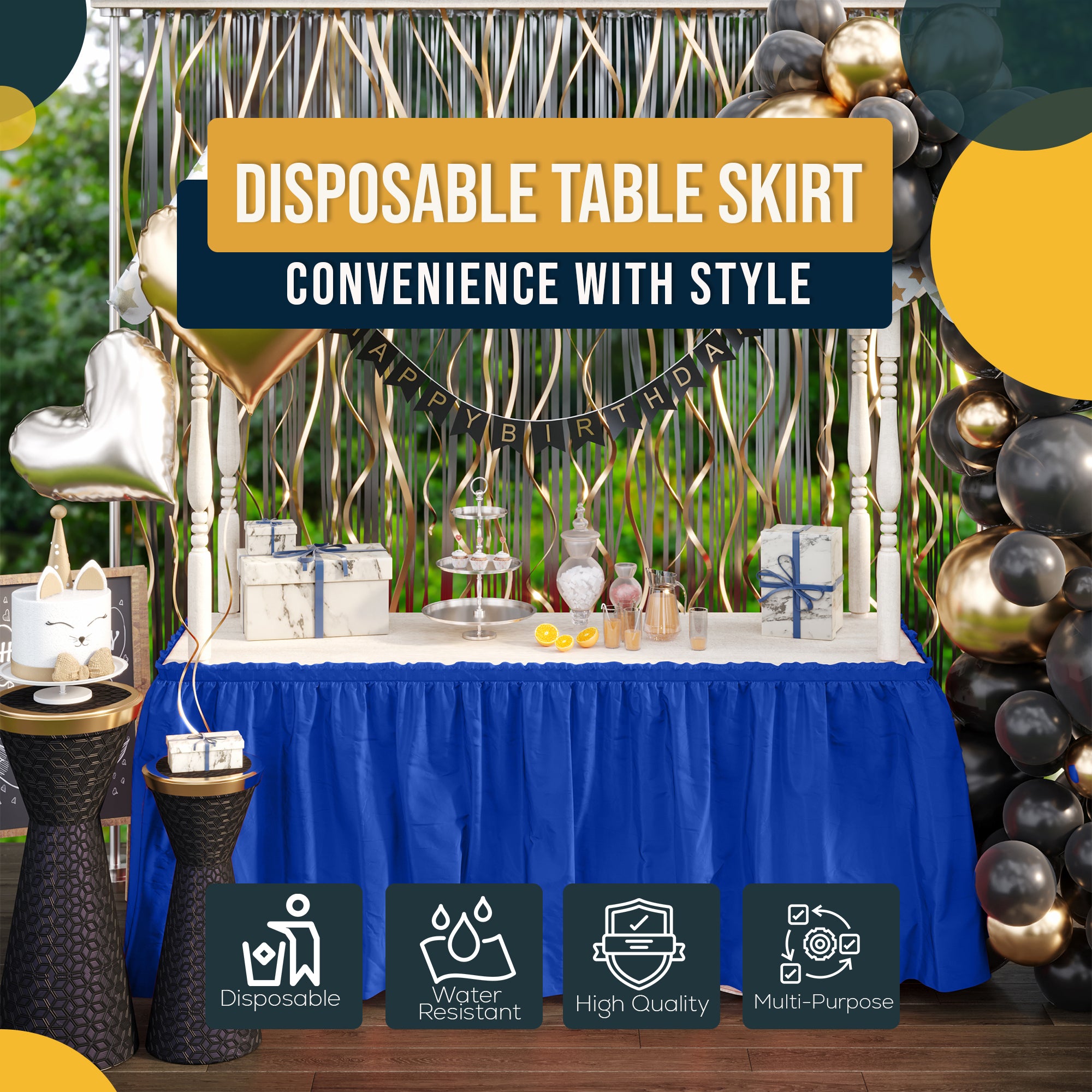 Dark Blue Plastic Table Skirt | 168 in. x 29 in. | Case of 48
