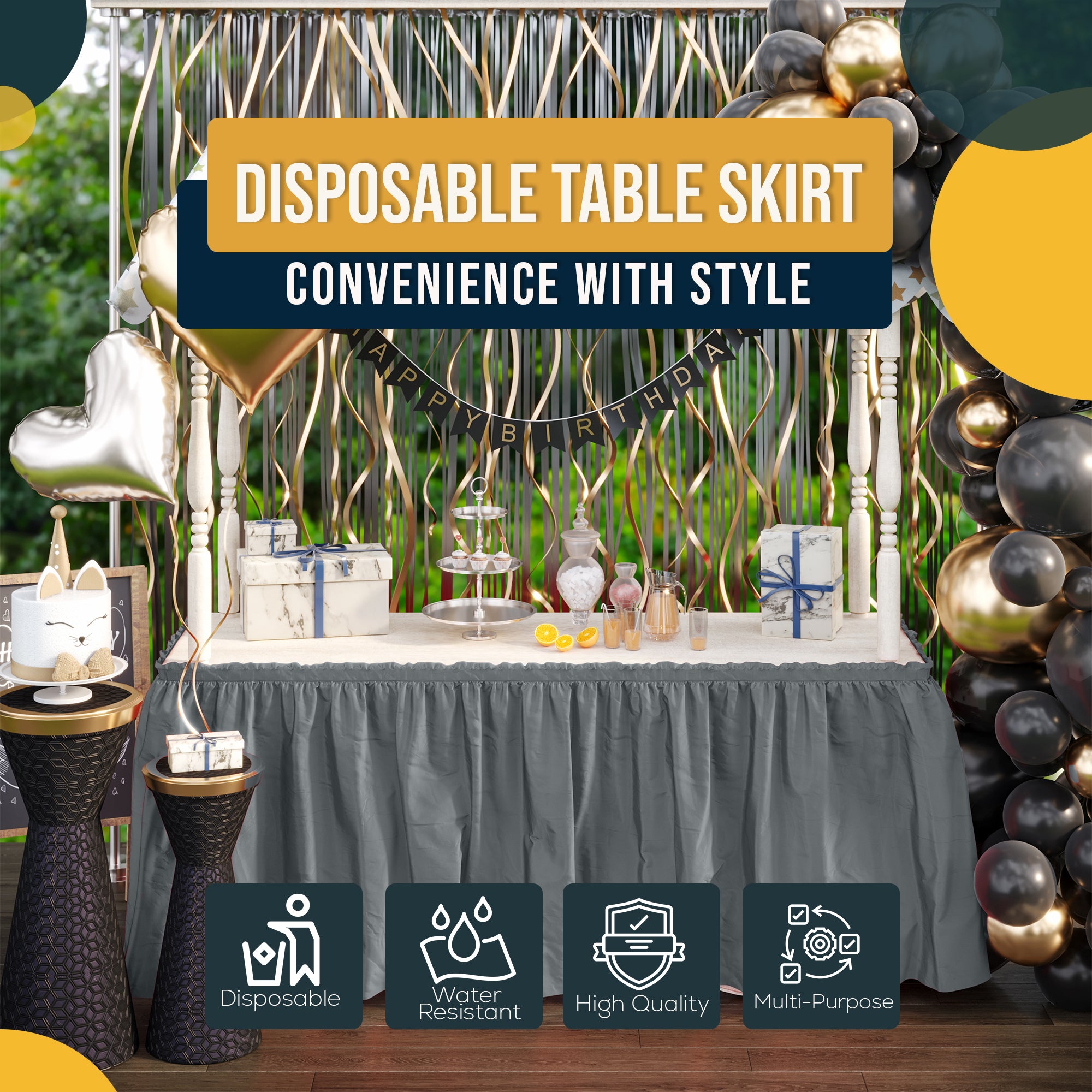 Silver Plastic Table Skirt | 168 in. x 29 in. | Case of 48