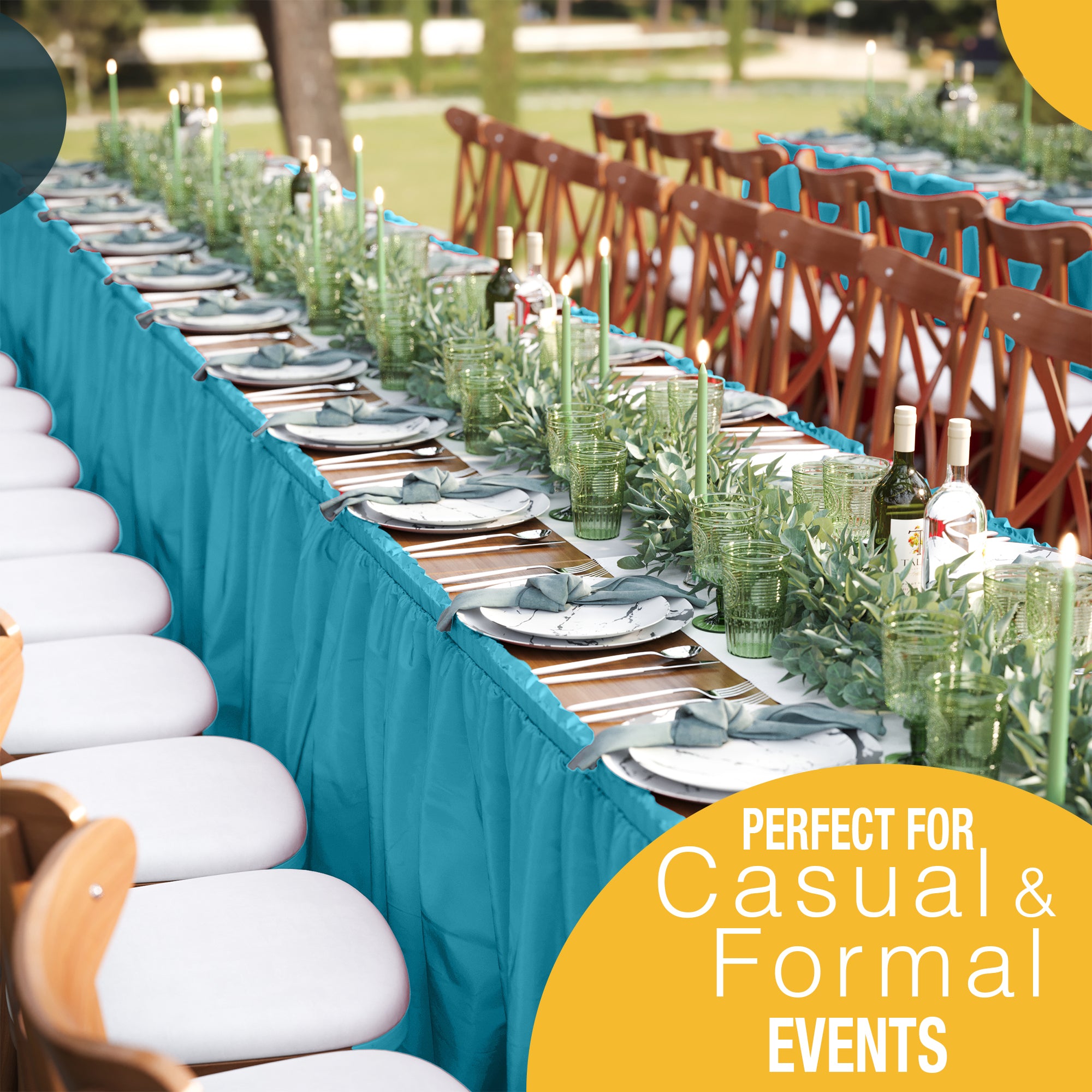 Turquoise Plastic Table Skirt | 14 ft. x 29 in.