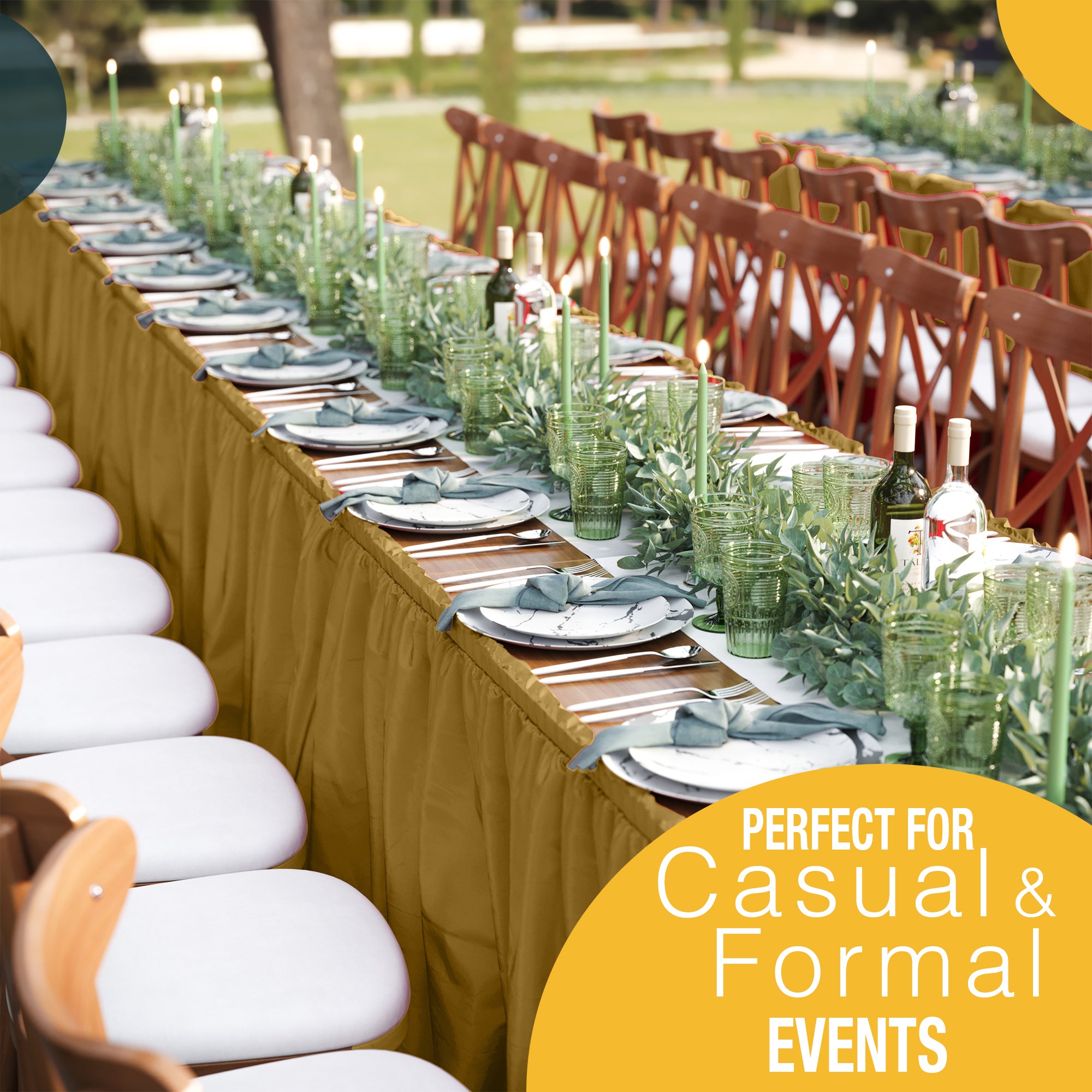 Gold Plastic Table Skirt | 168 in. x 29 in. | Case of 48