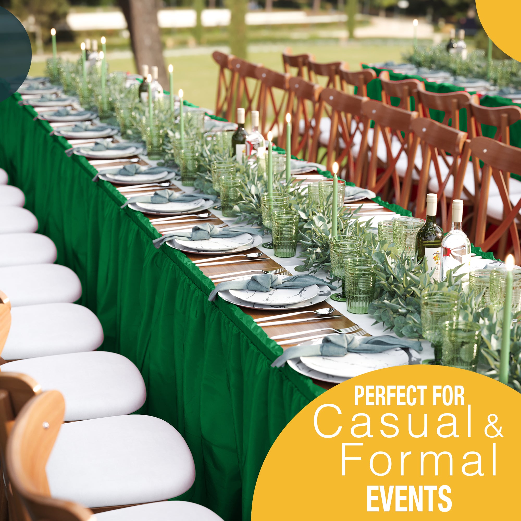 Emerald Green Plastic Table Skirt | 14 ft. x 29 in.