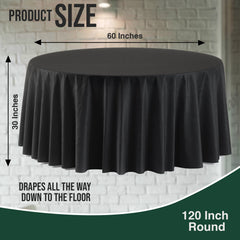 120 in. Premium Round Black Plastic Table Covers | 12 Count