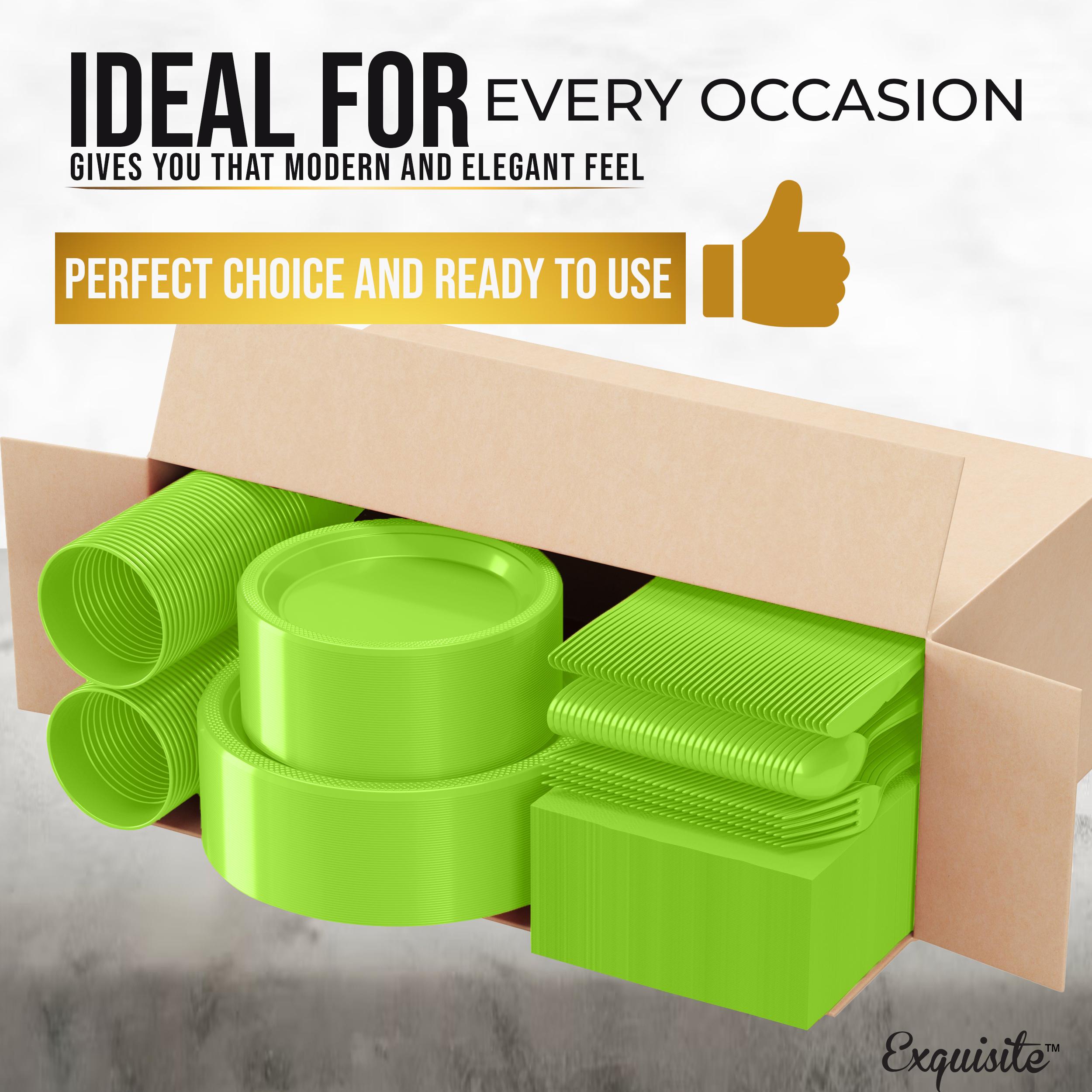 182 Pcs Lime Green Plastic Dinnerware Set | Setting for 26