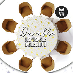 Round Gold Star Printed Plastic Table Covers | 6 Pack | 84 in.