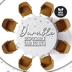 84 in. Round Silver Star Printed Plastic Table Cover | Case of 48